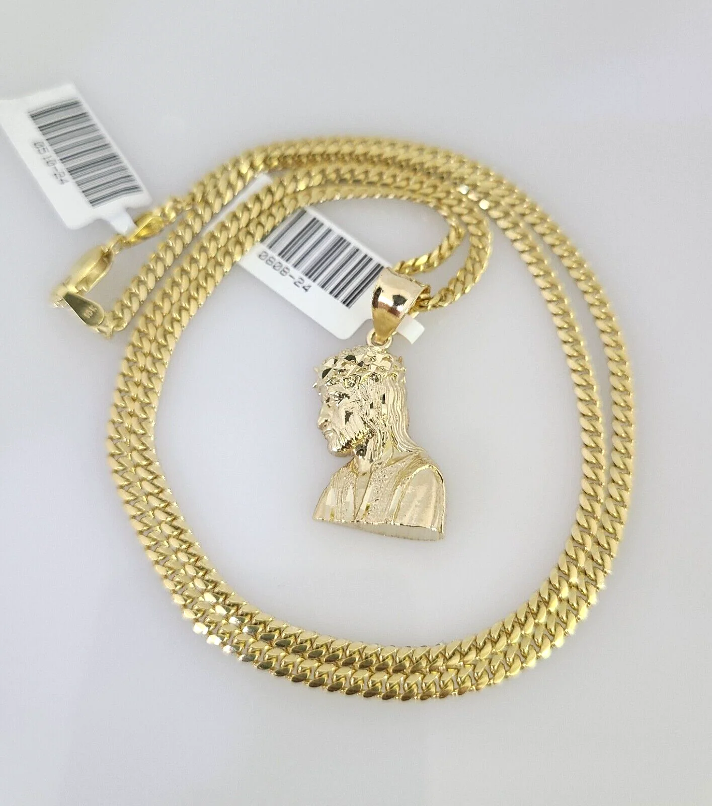 10k Gold Solid Miami Cuban Necklace Jesus Head Pendant 2.5mm 18-24" Chain Set - Image 6