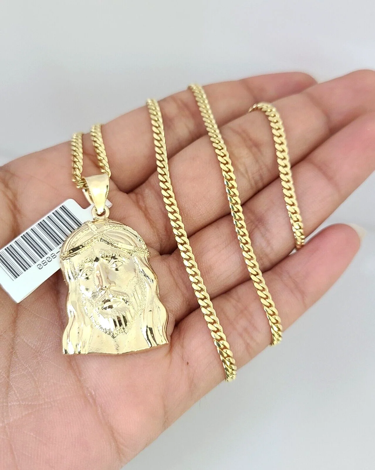 10k Gold Solid Miami Cuban Necklace Jesus Head Pendant 2.5mm 18-24" Chain Set - Image 2