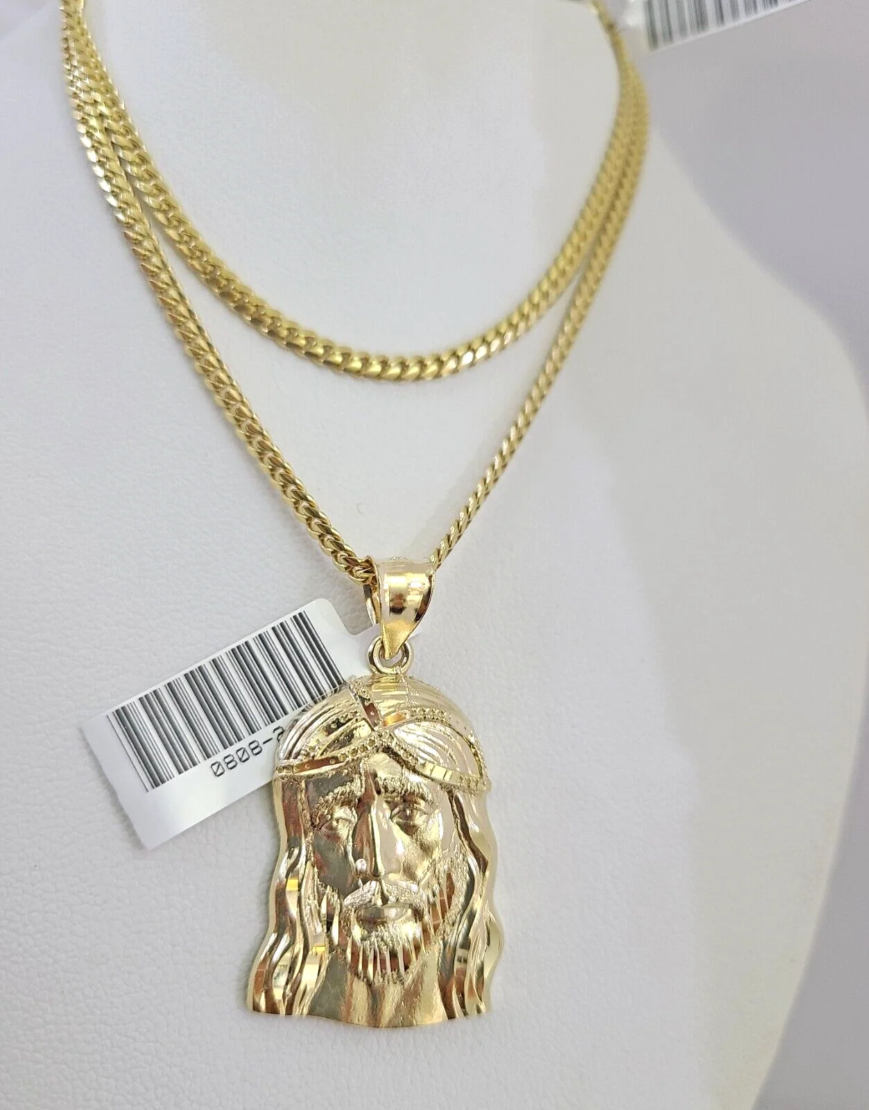 10k Gold Solid Miami Cuban Necklace Jesus Head Pendant 2.5mm 18-24" Chain Set - Image 4