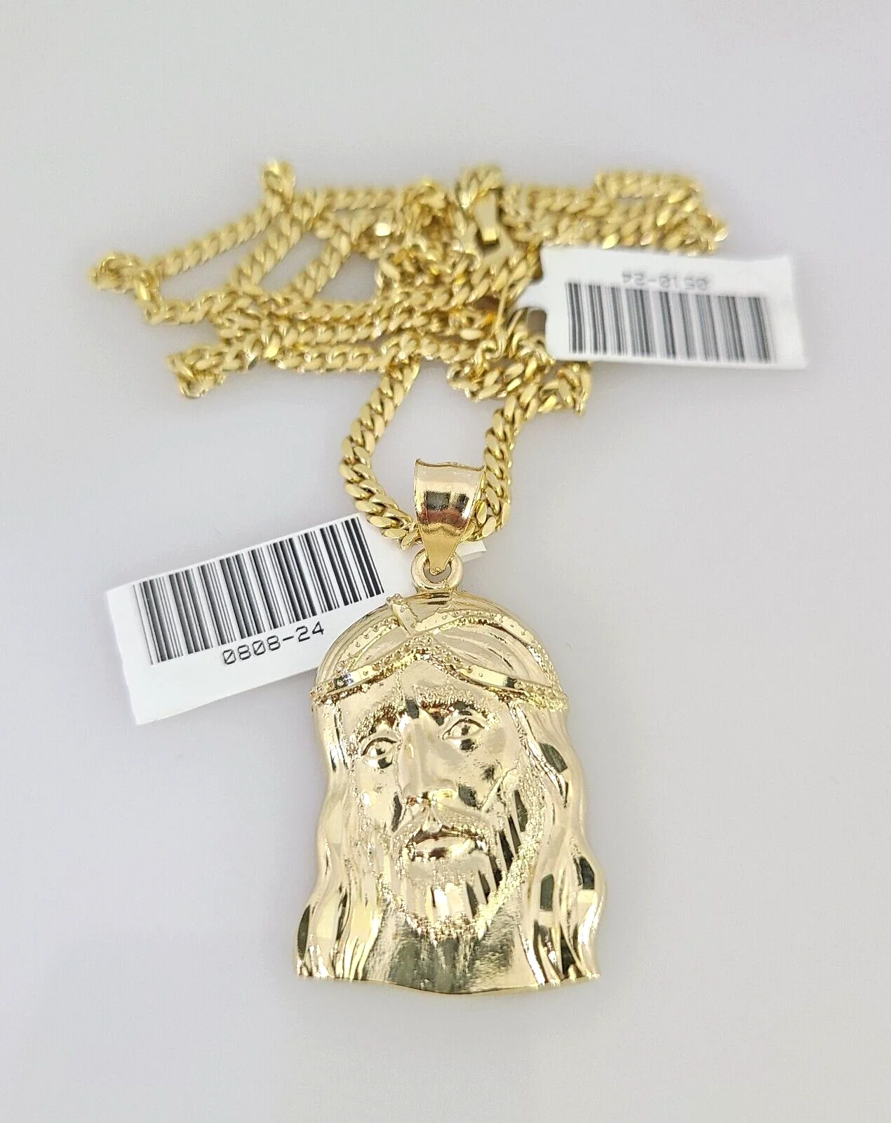 10k Gold Solid Miami Cuban Necklace Jesus Head Pendant 2.5mm 18-24" Chain Set - Image 5