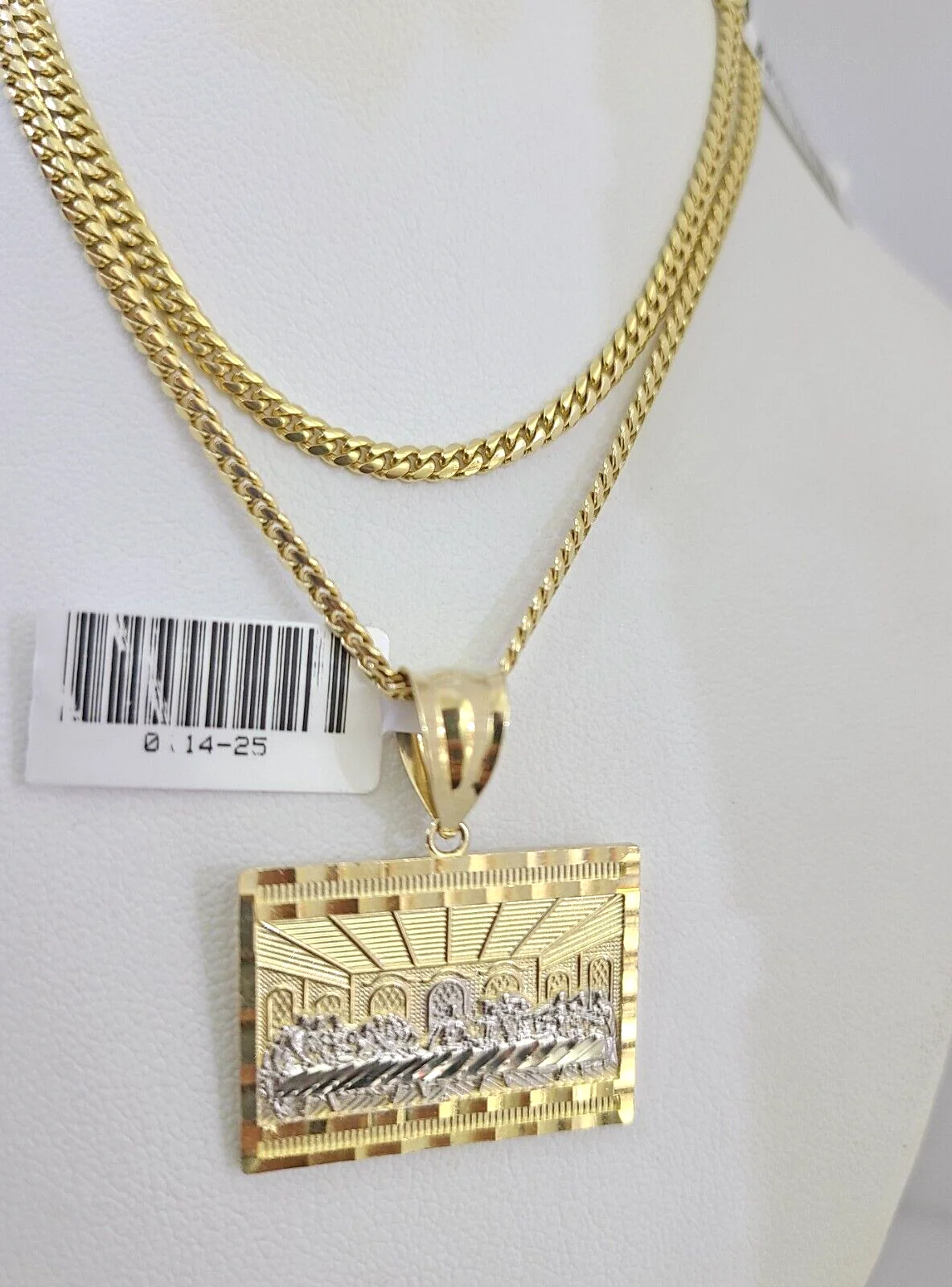 10k Gold Solid Miami Cuban Necklace Last Supper Pendant 2.5mm 18-24" Chain Set - Image 4