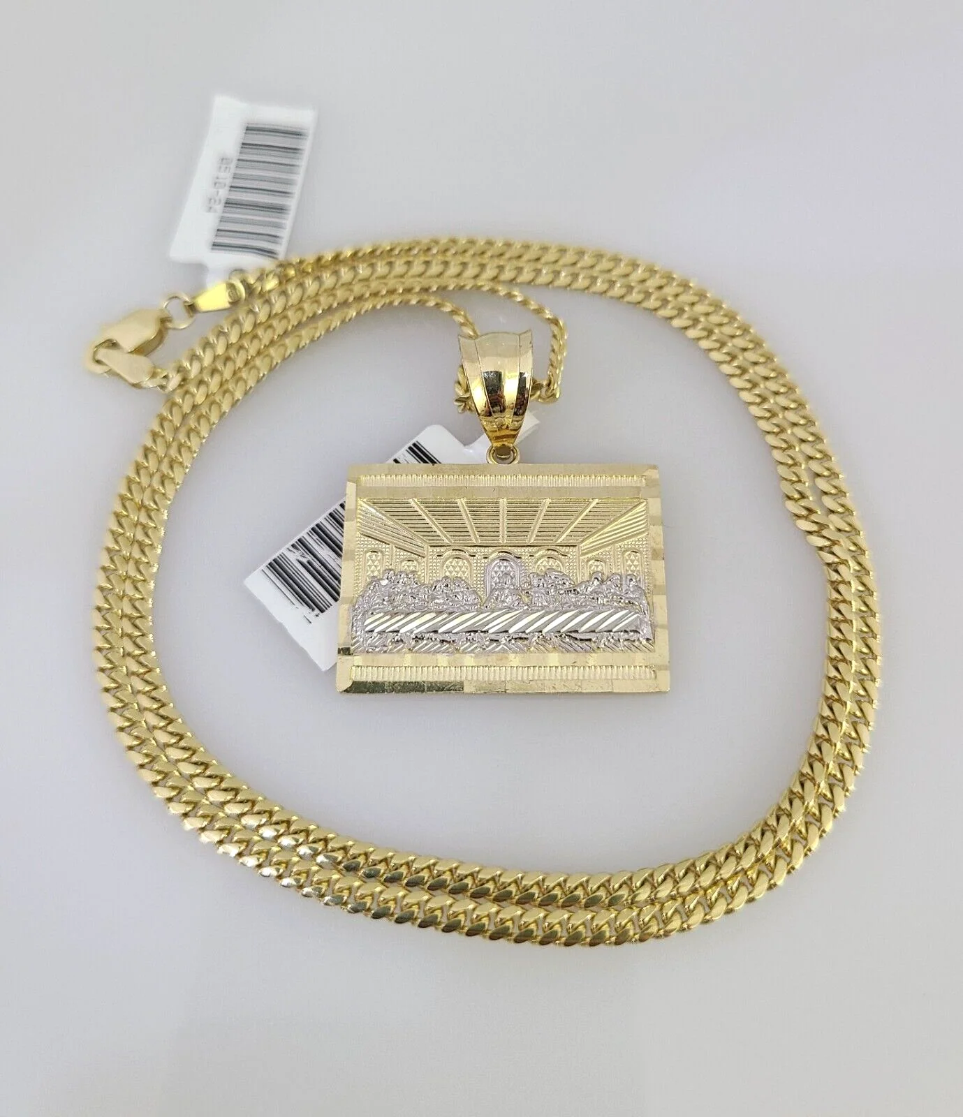 10k Gold Solid Miami Cuban Necklace Last Supper Pendant 2.5mm 18-24" Chain Set - Image 6