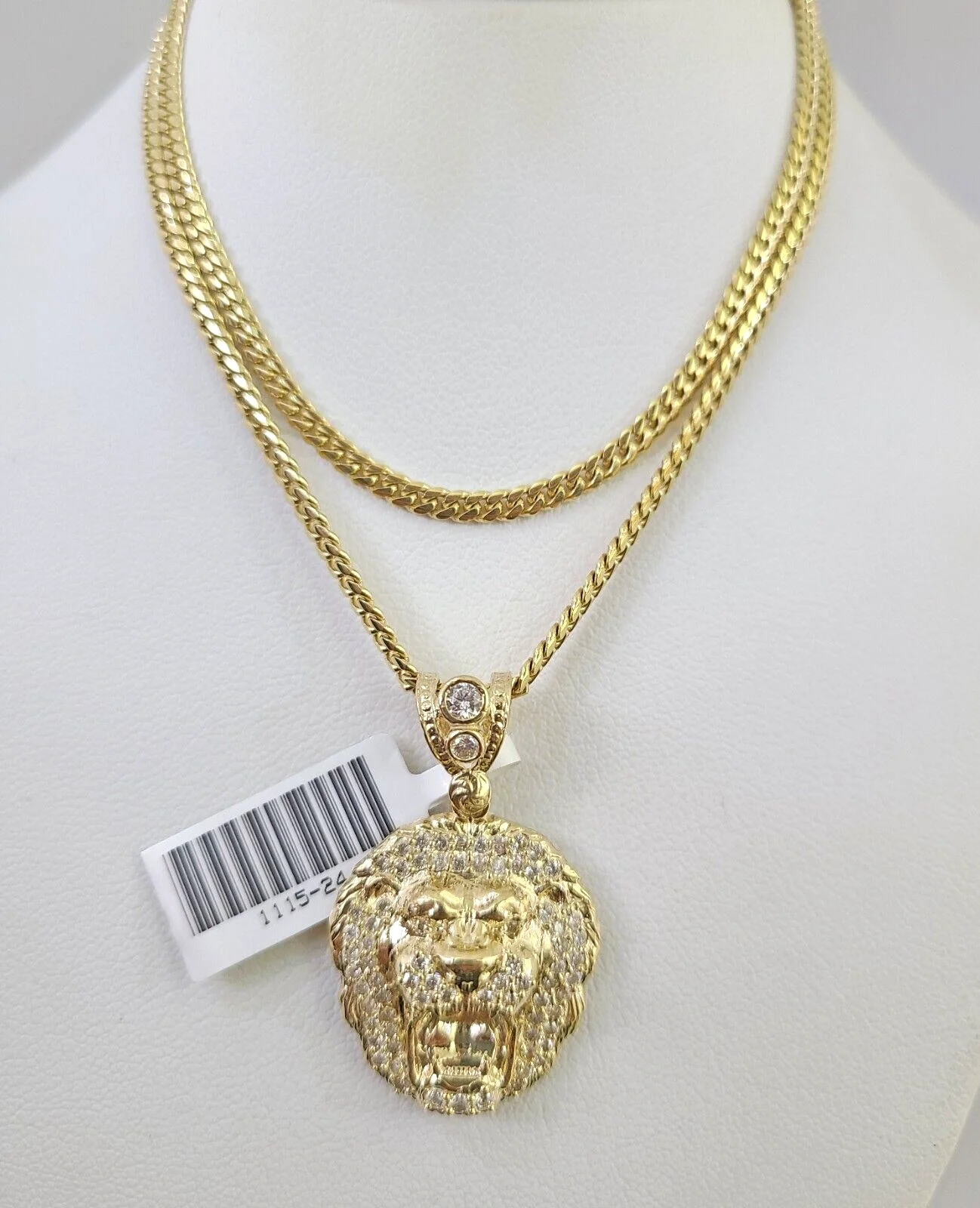 10k Gold Solid Miami Cuban Necklace Roaring Lion Pendant 2.5mm 18"-24" Chain Set - Image 2