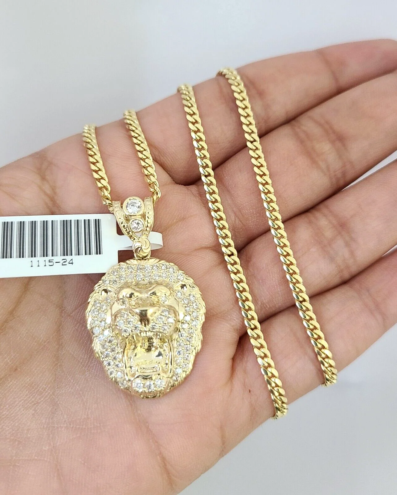 10k Gold Solid Miami Cuban Necklace Roaring Lion Pendant 2.5mm 18"-24" Chain Set - Image 4