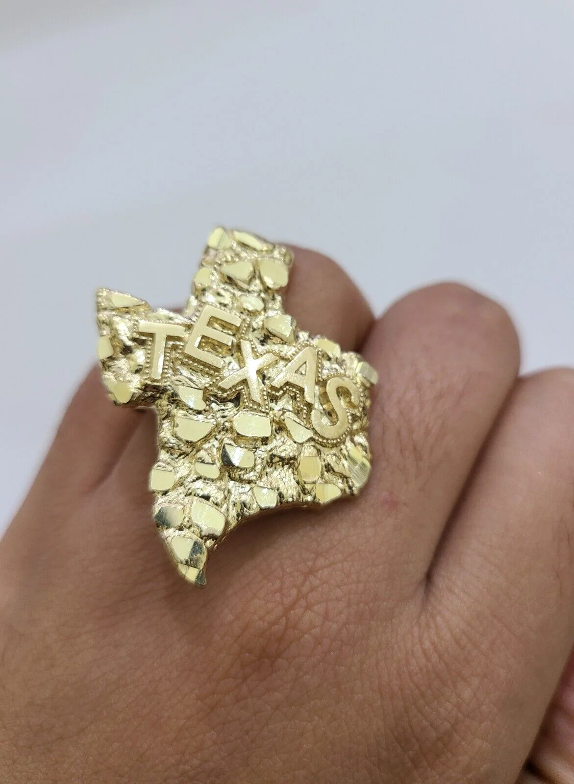 10k Gold Texas Map Nugget Ring Casual Men's Band New REAL Yellow All Sizes - Image 4