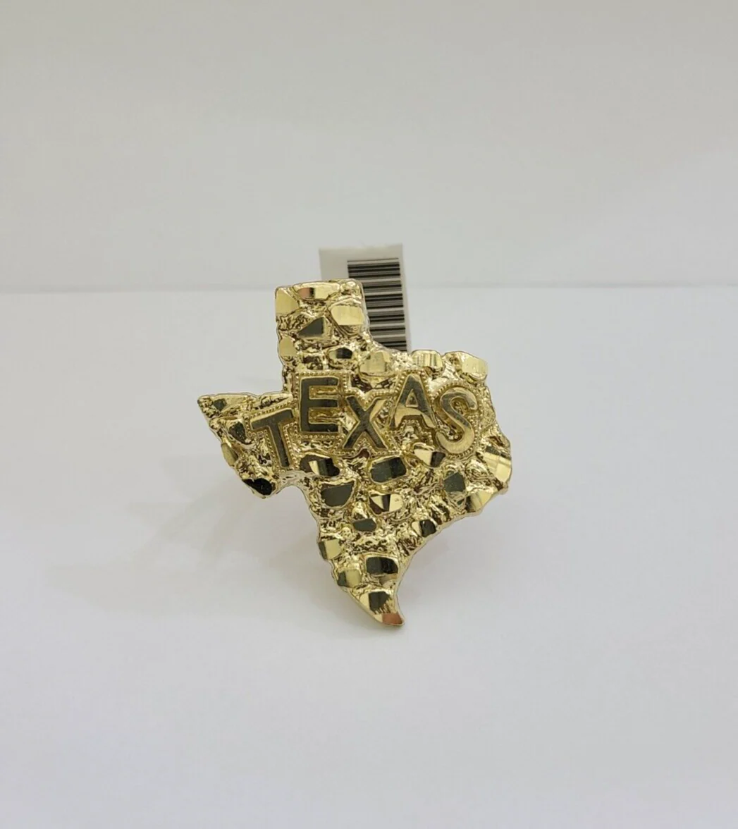 10k Gold Texas Map Nugget Ring Casual Men's Band New REAL Yellow All Sizes - Image 5