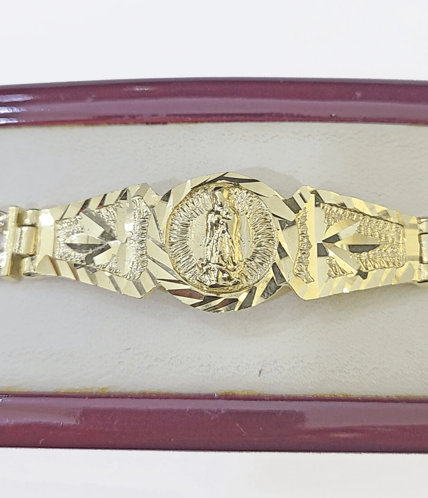 10k Gold Virgin Mary Miami Cuban Bracelet Size 8" Inches 7mm 10kt Mens Ladies - Image 3