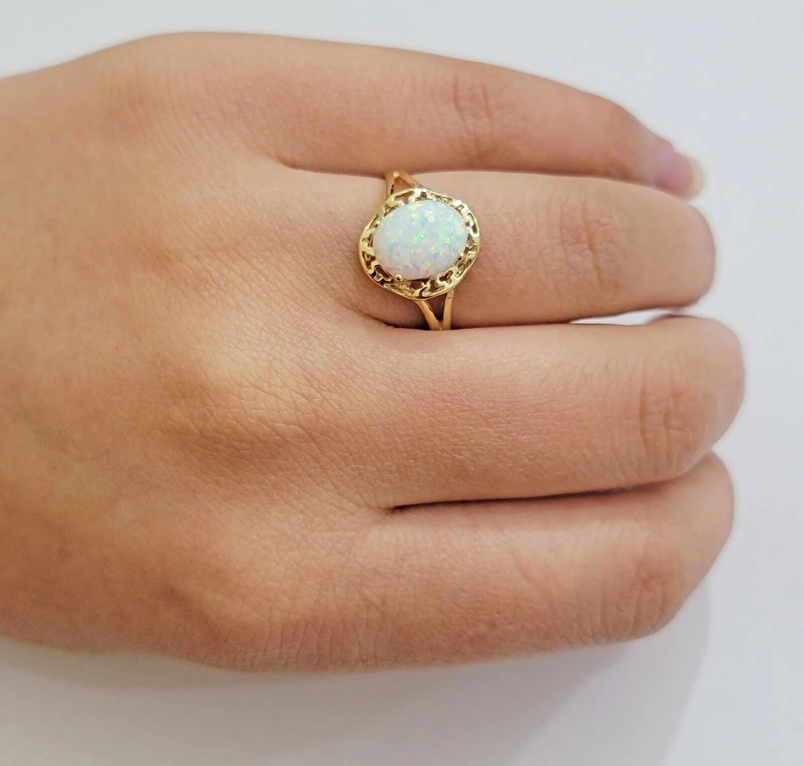 10k Gold Women Ring Opal Color Stone Ladies Band REAL 10KT Ring Sizes 6,7,8,9,10,11 & 12 - Image 3