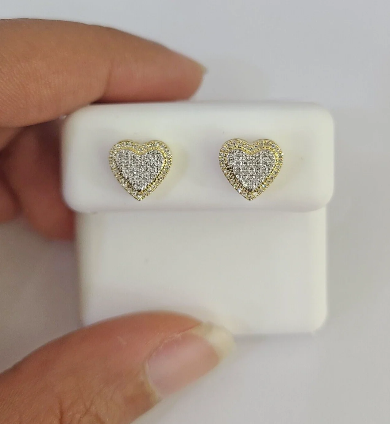 10k Heart Diamond Earrings Real Screw-Back Women Men Studs Yellow Gold - Image 3