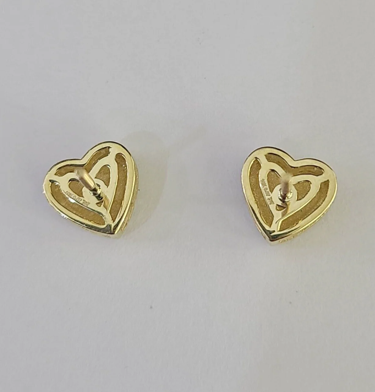 10k Heart Diamond Earrings Real Screw-Back Women Men Studs Yellow Gold - Image 5
