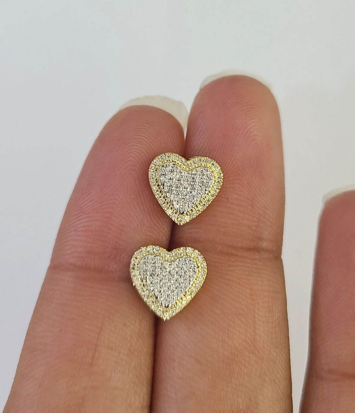 10k Heart Diamond Earrings Real Screw-Back Women Men Studs Yellow Gold - Image 6