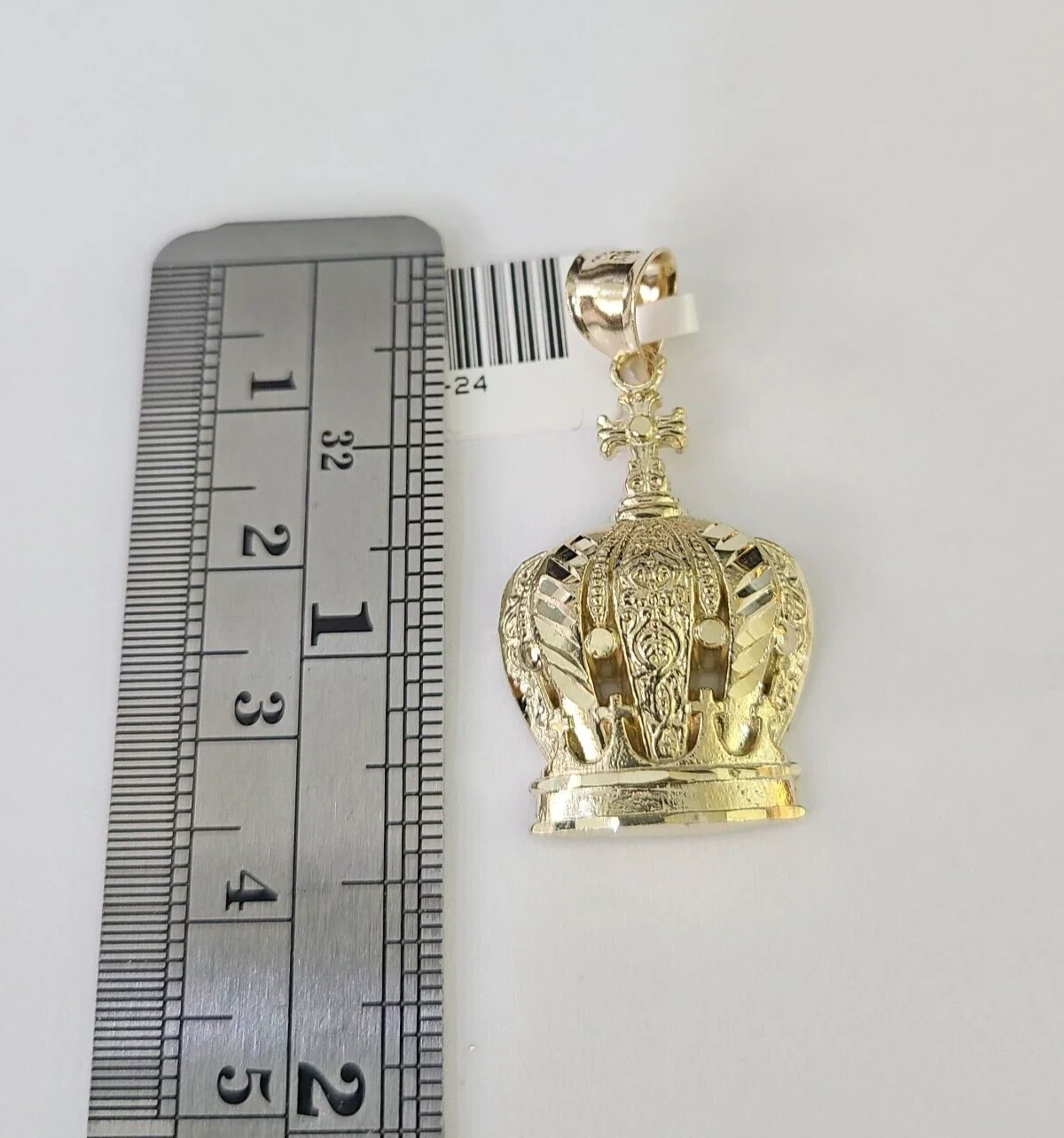 10K Imperial Crown Charm Pendant Real Yellow Gold 1.5" Inch 10kt (Resized 5mm) - Image 4