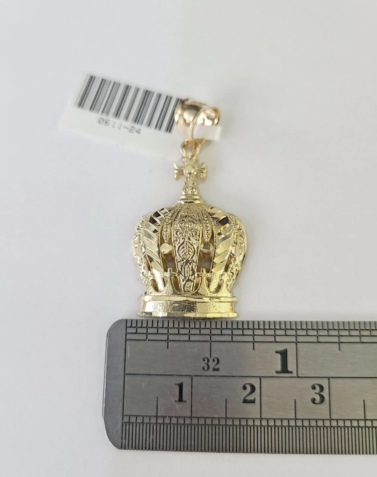 10K Imperial Crown Charm Pendant Real Yellow Gold 1.5" Inch 10kt (Resized 5mm) - Image 5