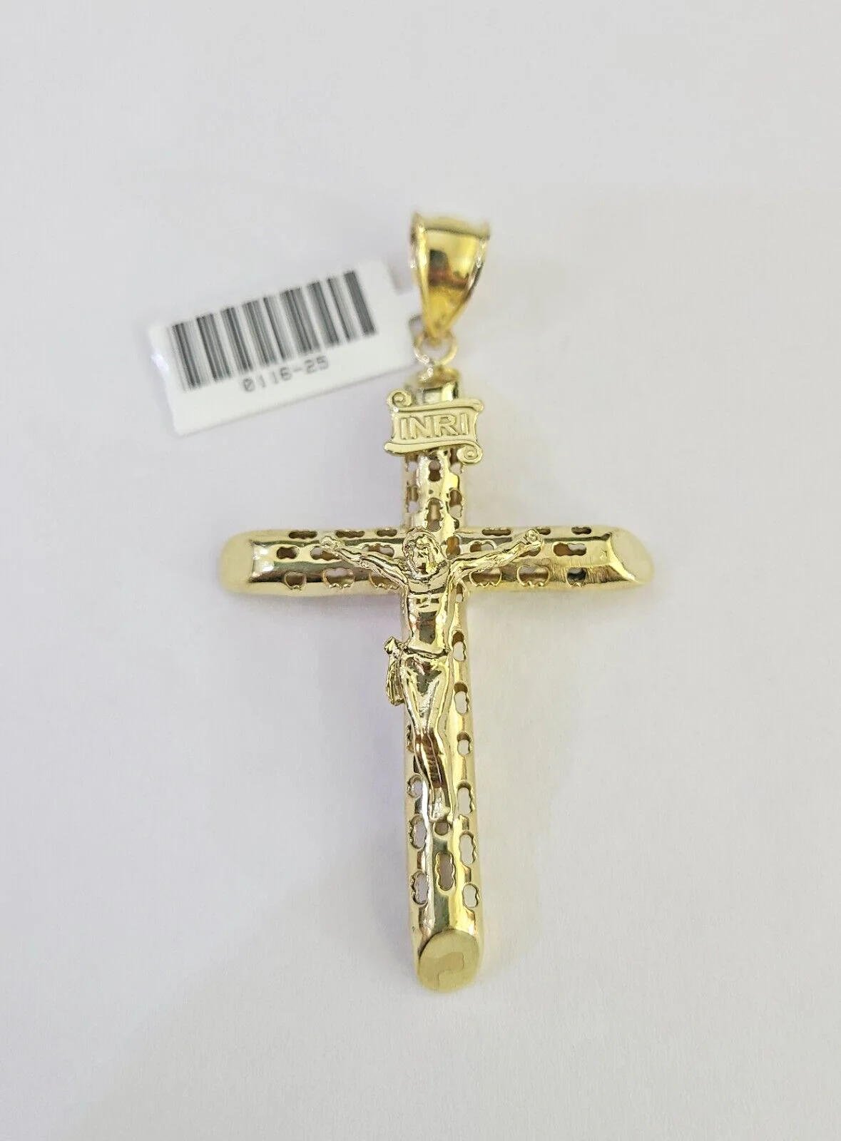 10K INRI Jesus Cross Pendant Crucifix Charm 2.5 Inch Yellow Gold Genuine