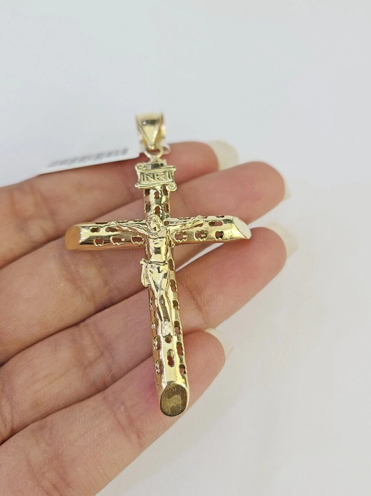 10K INRI Jesus Cross Pendant Crucifix Charm 2.5 Inch Yellow Gold Genuine - Image 2