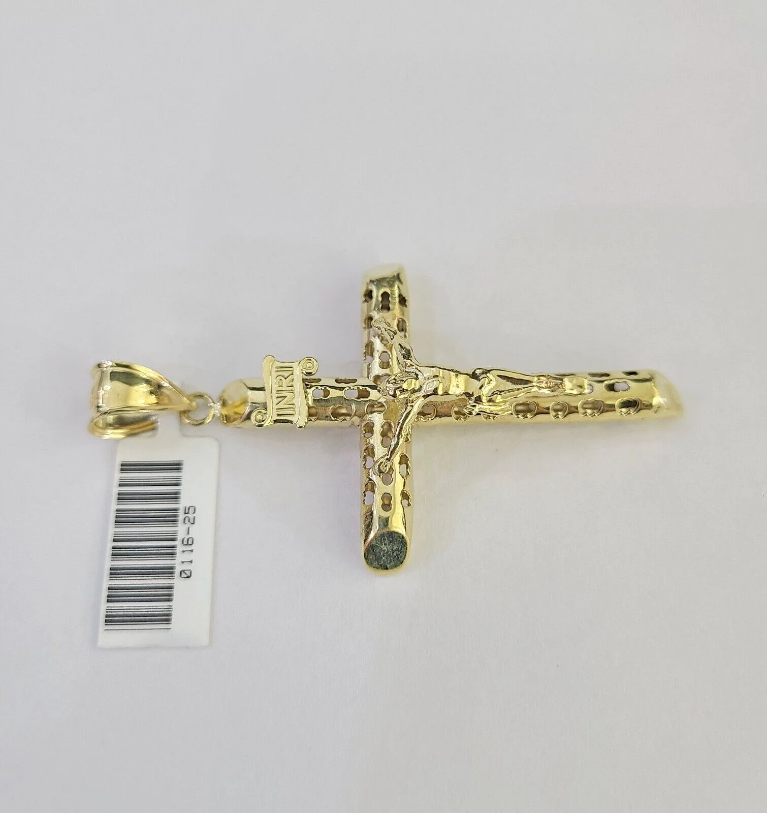 10K INRI Jesus Cross Pendant Crucifix Charm 2.5 Inch Yellow Gold Genuine - Image 3