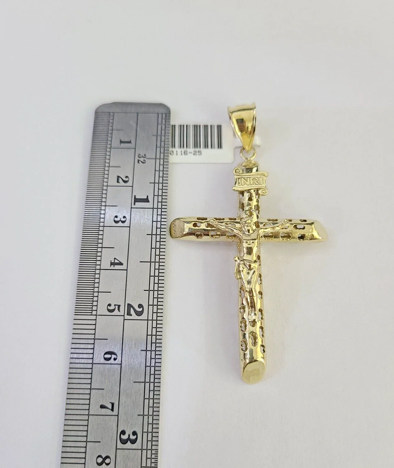 10K INRI Jesus Cross Pendant Crucifix Charm 2.5 Inch Yellow Gold Genuine - Image 4