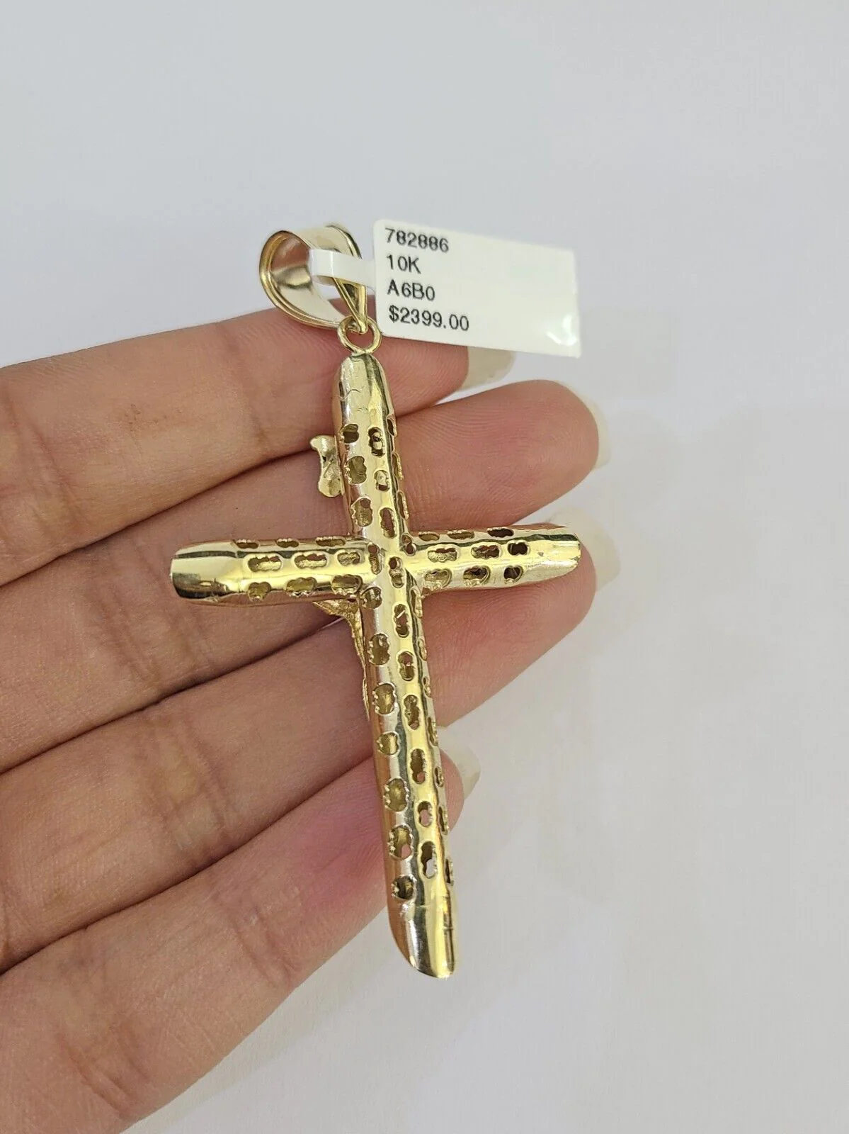 10K INRI Jesus Cross Pendant Crucifix Charm 2.5 Inch Yellow Gold Genuine - Image 5