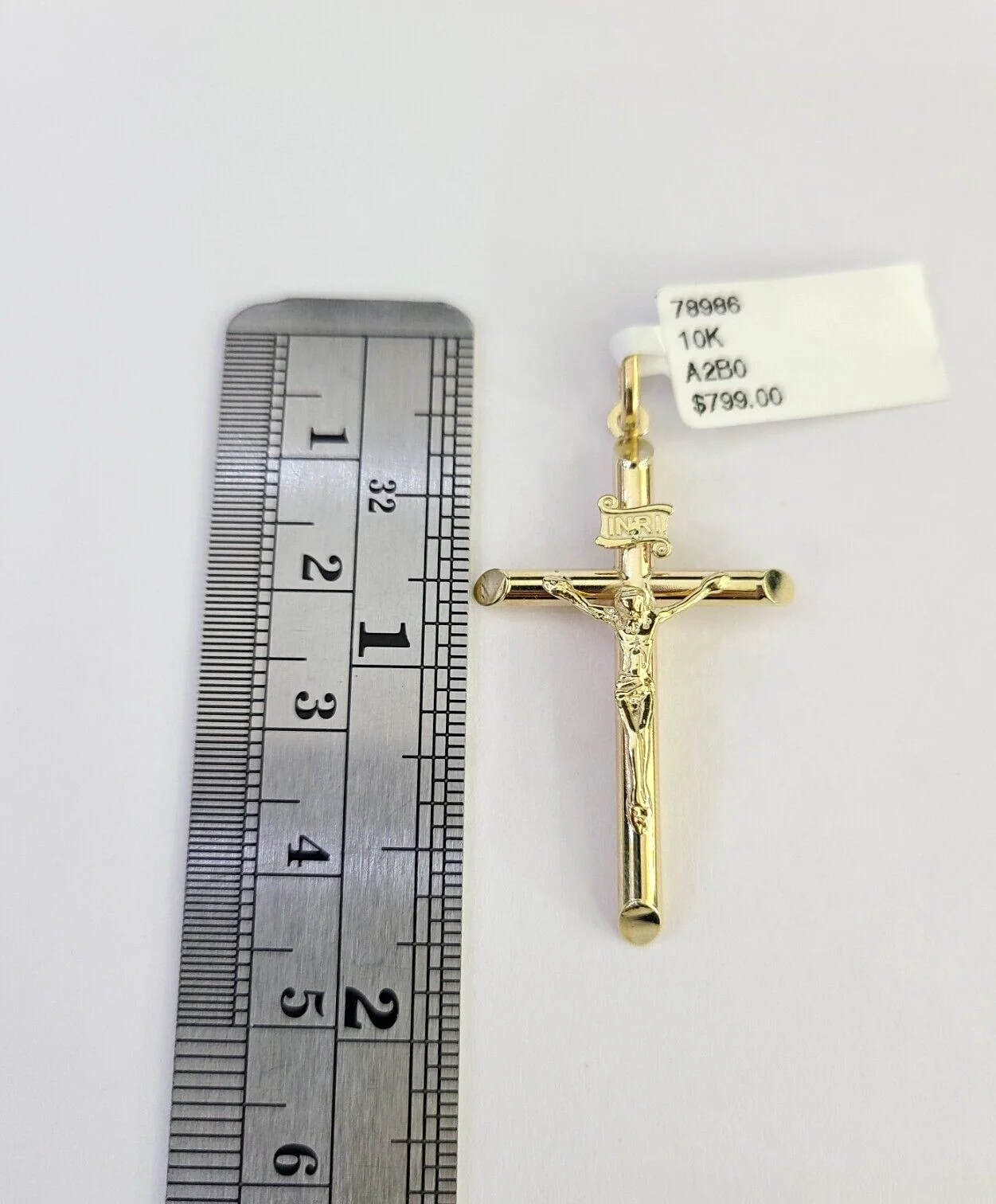 10K INRI Jesus Cross Pendant Crucifix Charm Yellow Gold Genuine Religious - Image 2