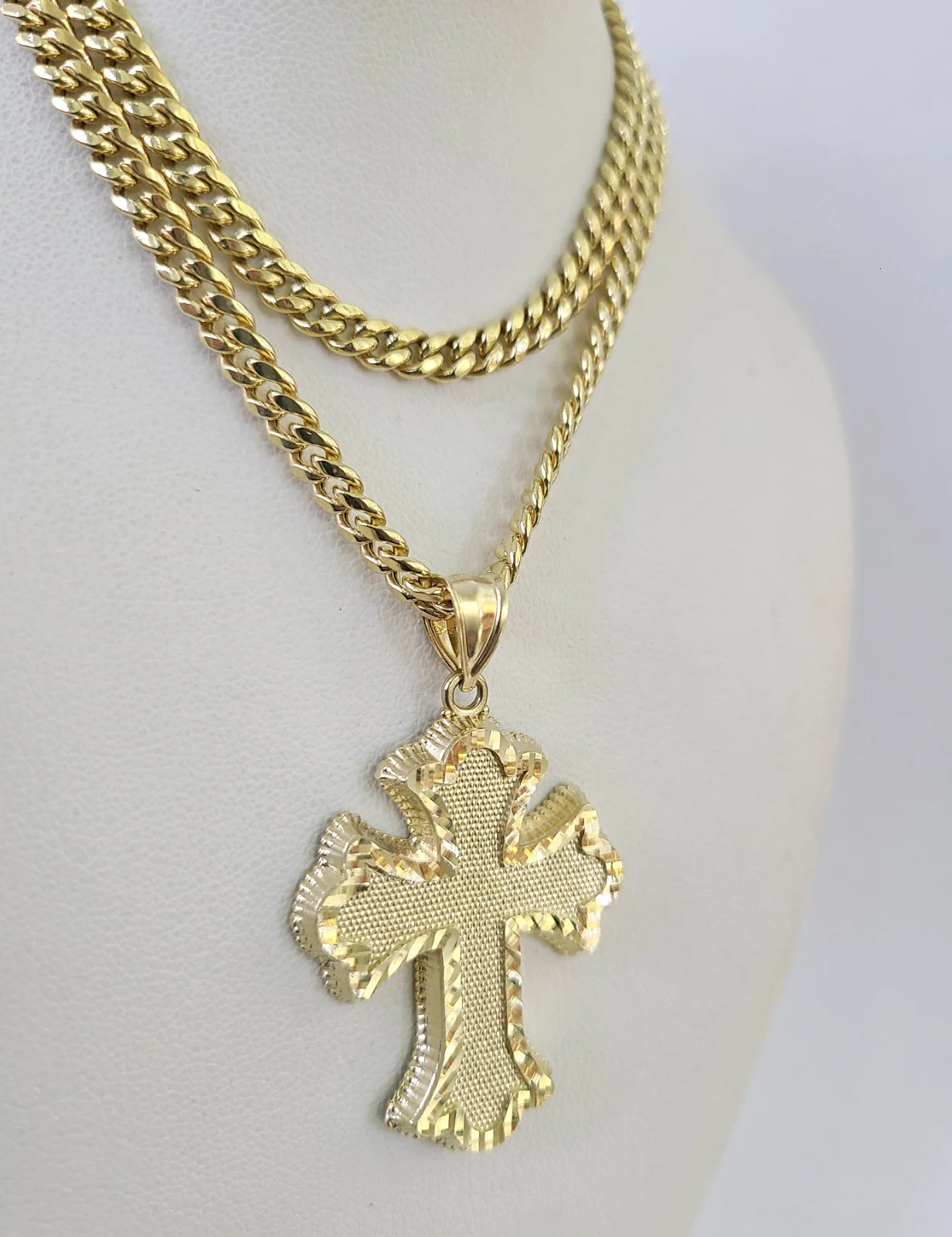 10k Jesus Cross Charm Miami Cuban Chain Pendant Set 5mm 18"28" Necklace Gold - Image 6