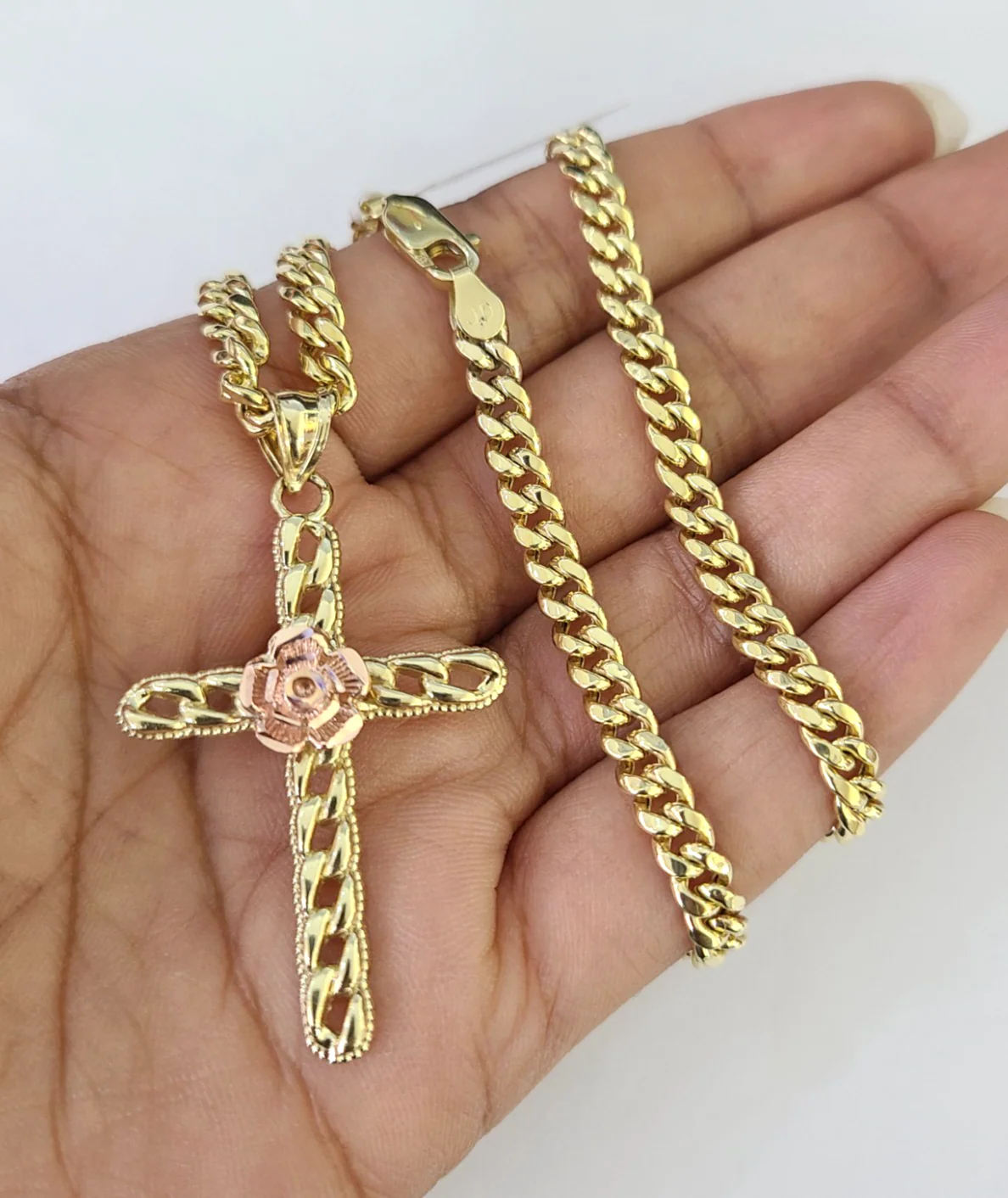 10k Jesus Cross Charm Miami Cuban Chain Pendant Set 5mm 18"28" Necklace Gold - Image 5