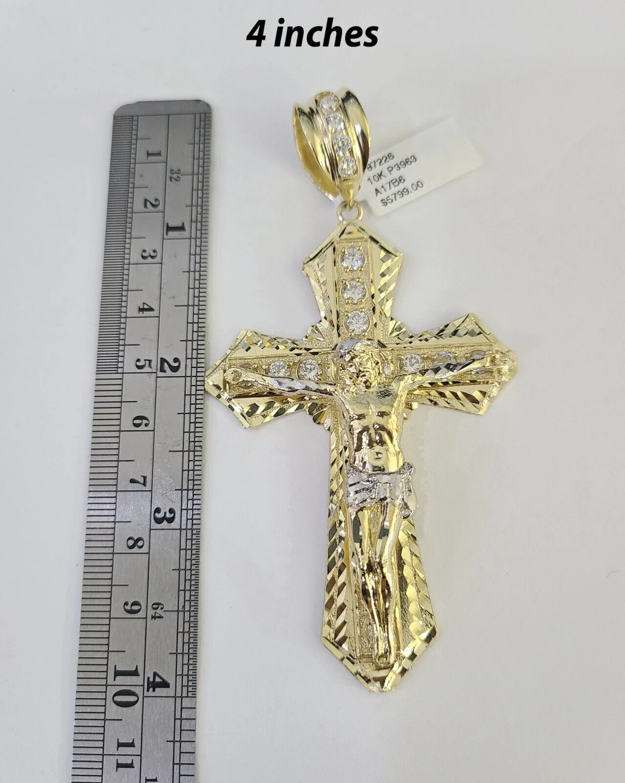 10k Jesus Cross Charm Pendant Yellow Gold Men Women 4" 3" 2" - Image 2