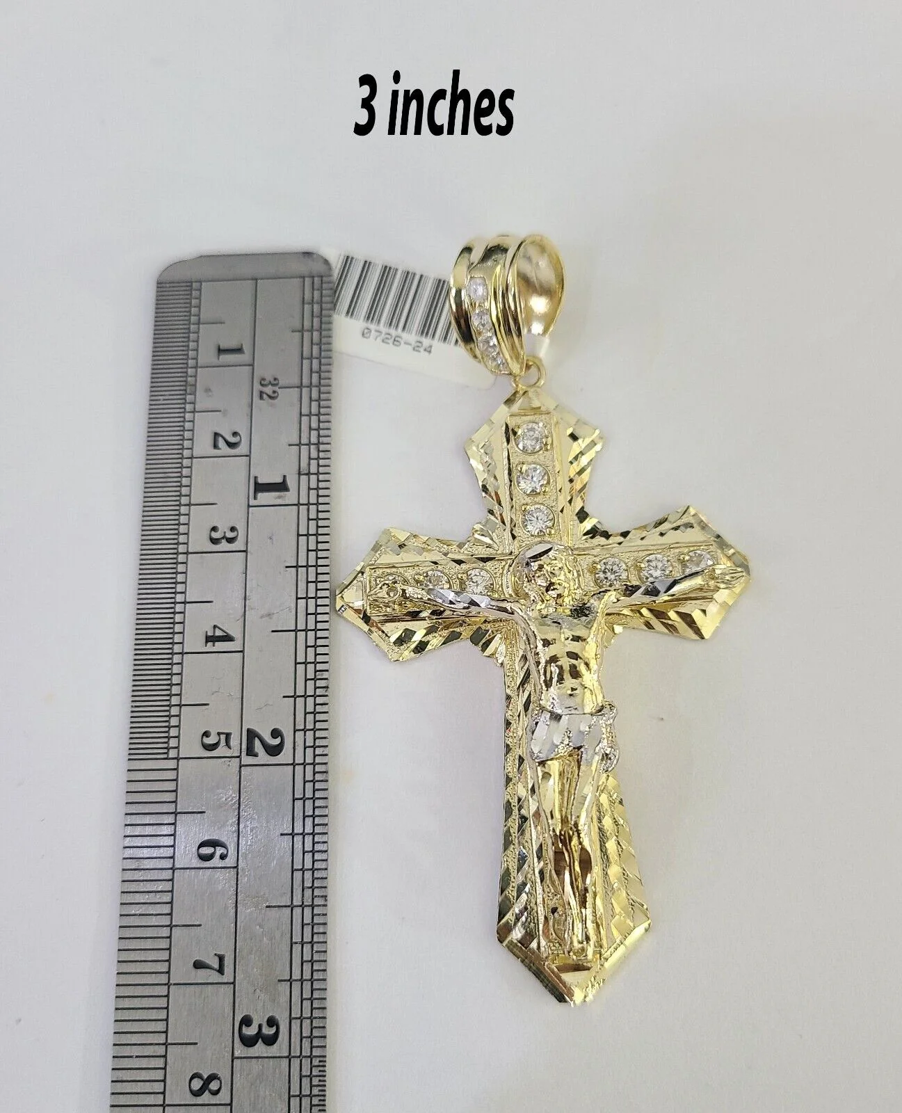 10k Jesus Cross Charm Pendant Yellow Gold Men Women 4" 3" 2" - Image 3