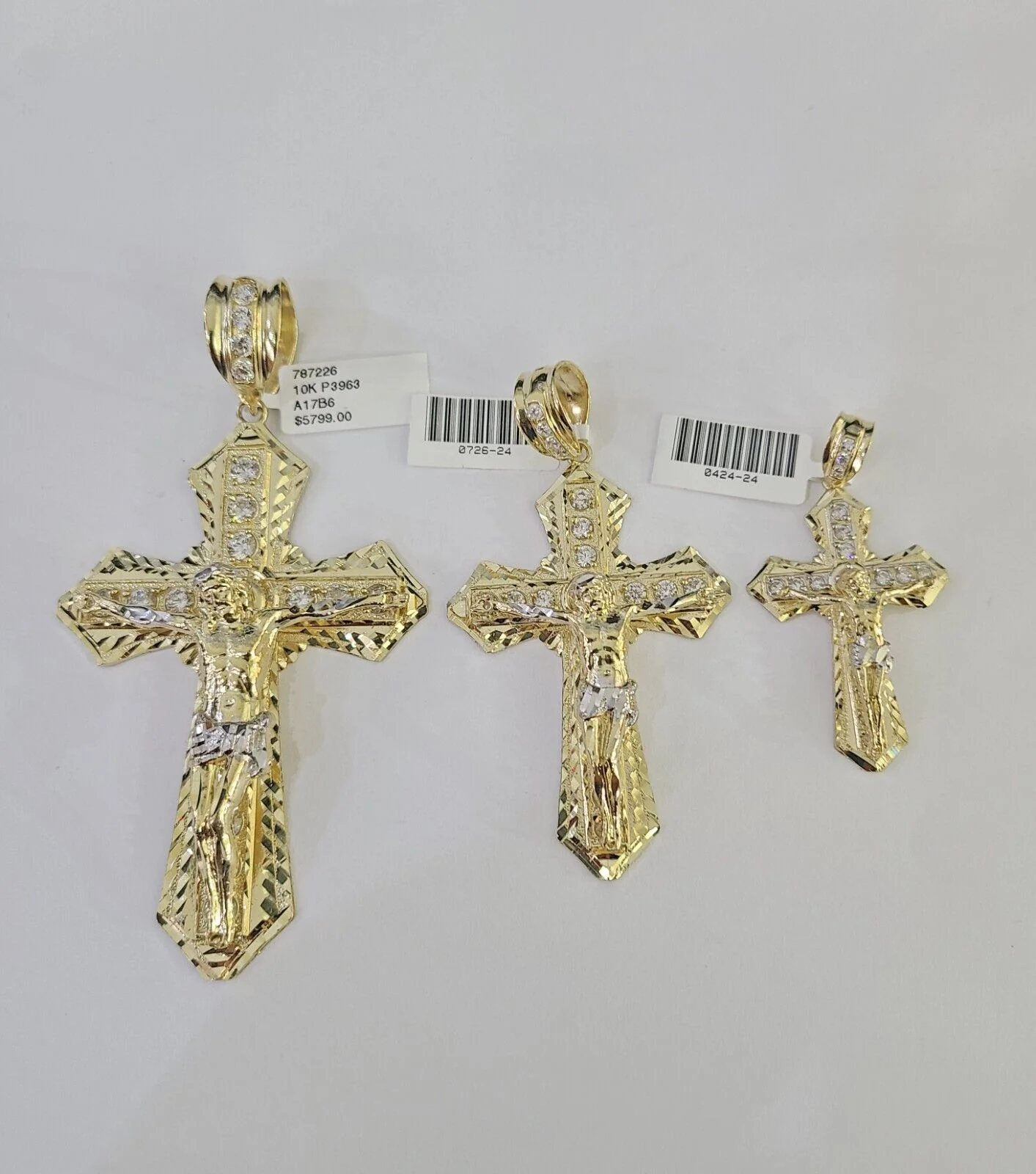10k Jesus Cross Charm Pendant Yellow Gold Men Women 4" 3" 2" - Image 5