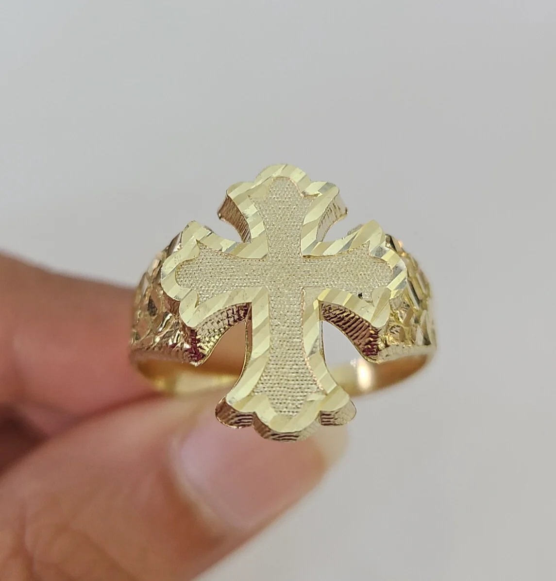 10k Jesus Cross Nugget Ring Casual Band Yellow Gold Genuine Brand New Religious All Sizes - Image 3