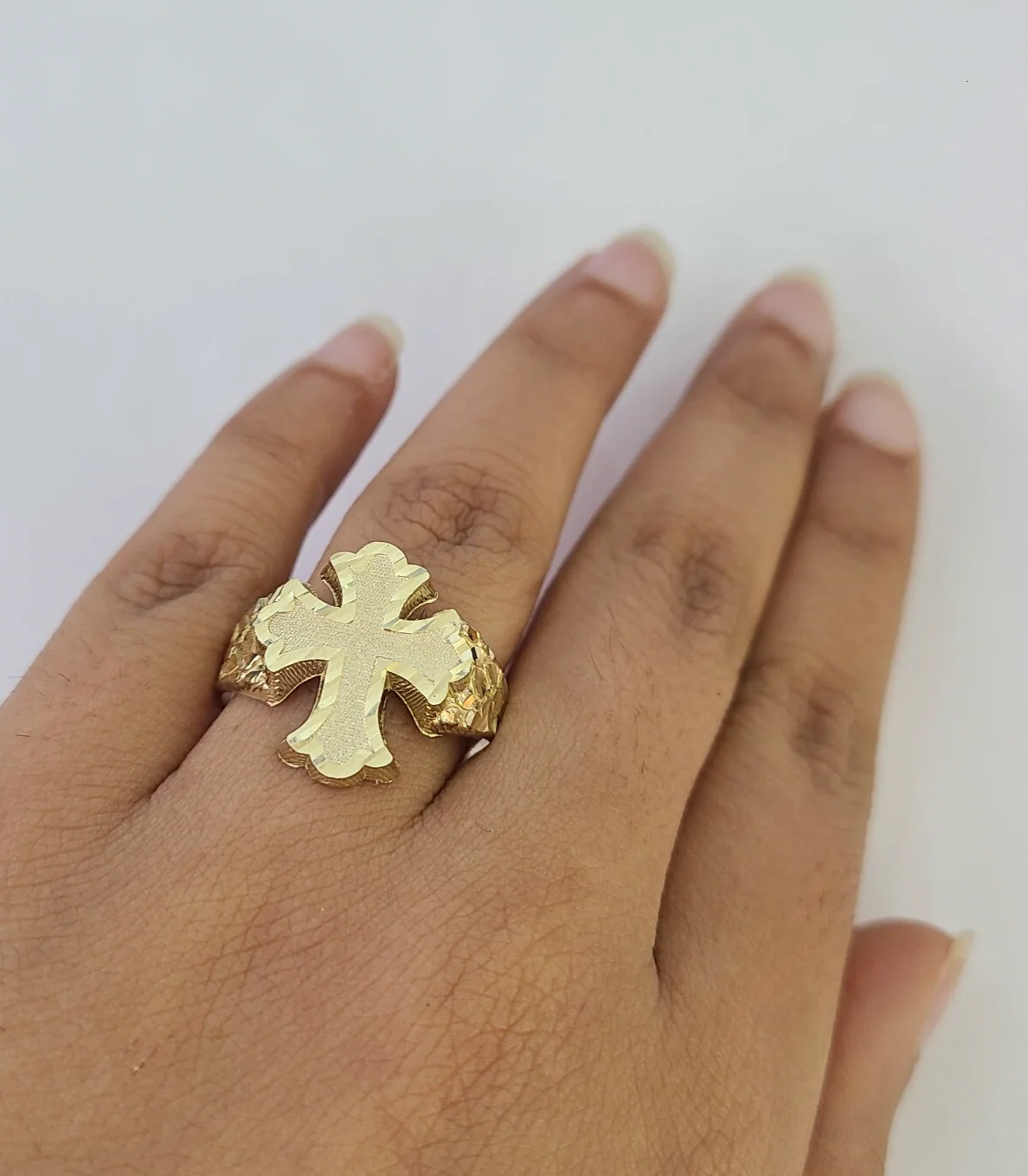10k Jesus Cross Nugget Ring Casual Band Yellow Gold Genuine Brand New Religious All Sizes - Image 5