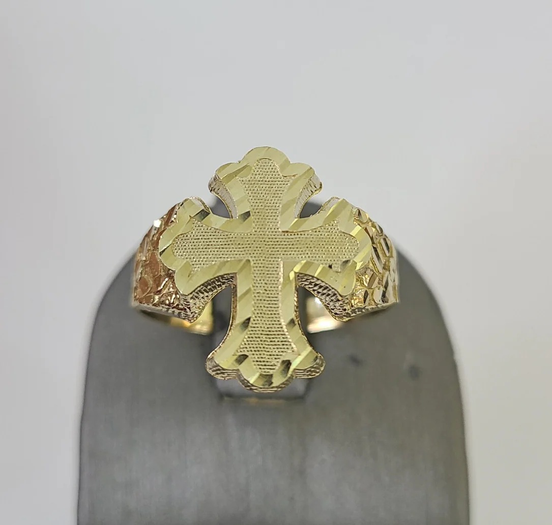 10k Jesus Cross Nugget Ring Casual Band Yellow Gold Genuine Brand New Religious All Sizes - Image 7