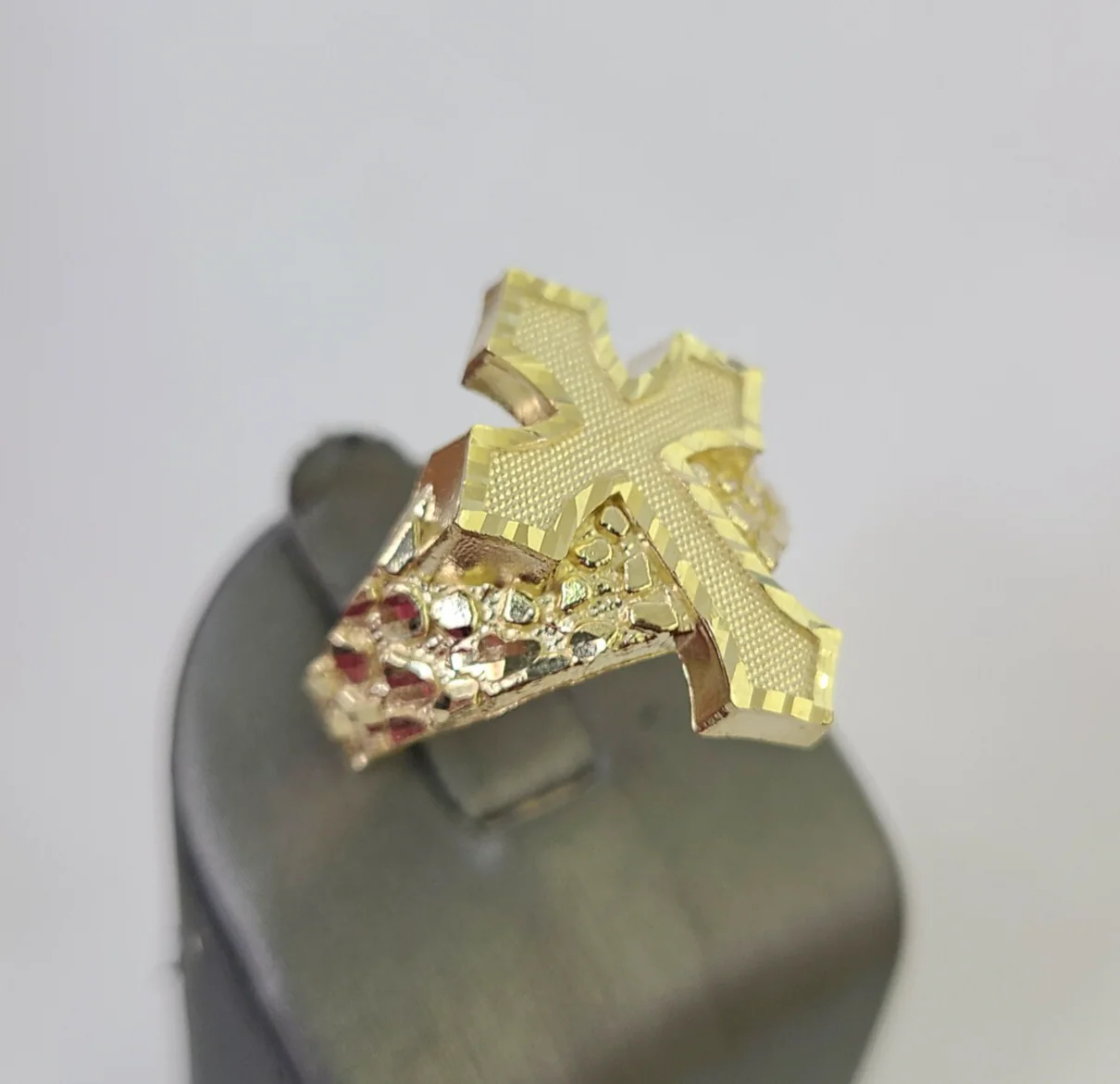 10k Jesus Cross Nugget Ring Casual Band Yellow Gold Genuine Brand New Religious All Sizes - Image 2