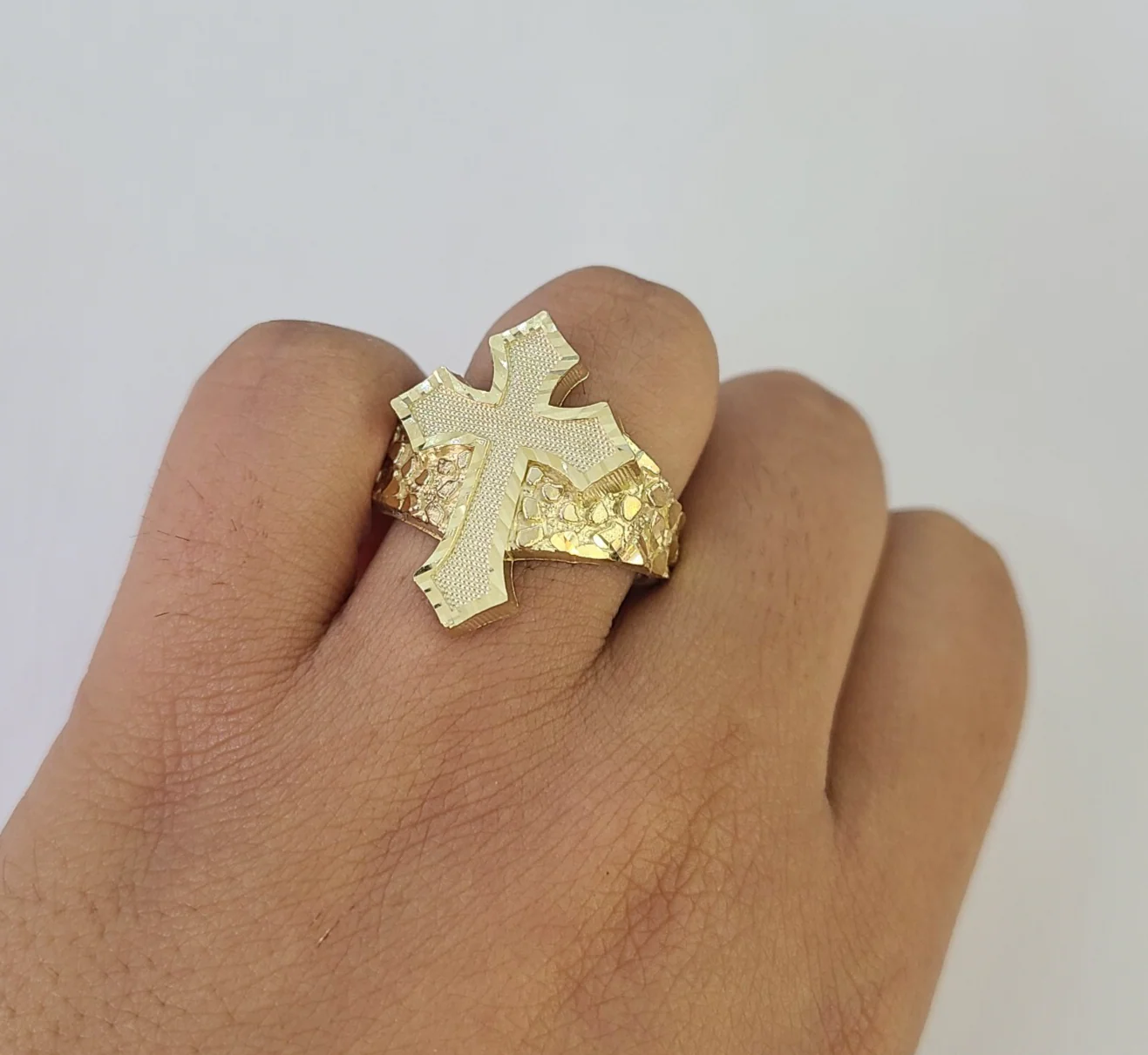 10k Jesus Cross Nugget Ring Casual Band Yellow Gold Genuine Brand New Religious All Sizes - Image 3
