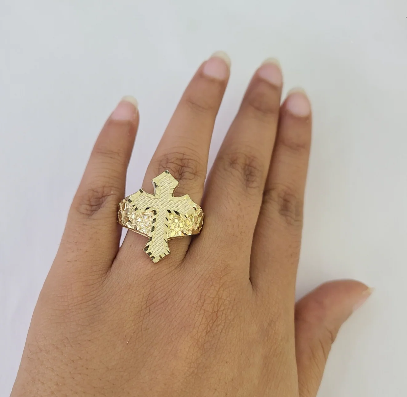 10k Jesus Cross Nugget Ring Casual Band Yellow Gold Genuine Brand New Religious All Sizes - Image 5