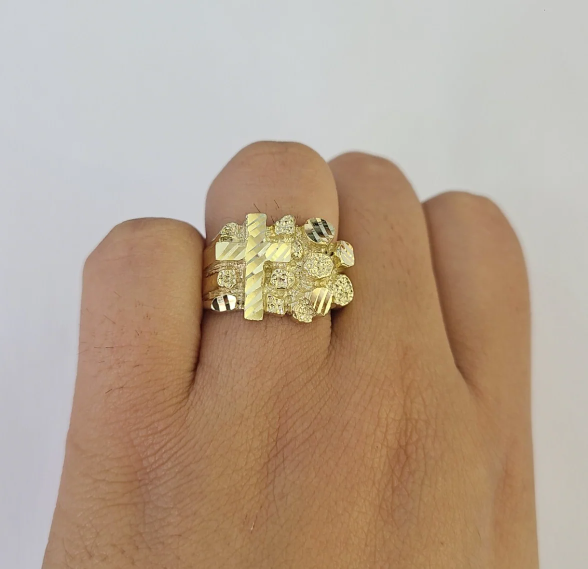 10k Jesus Cross Nugget Ring Casual Band Yellow Gold Genuine Brand New Religious All Sizes - Image 2