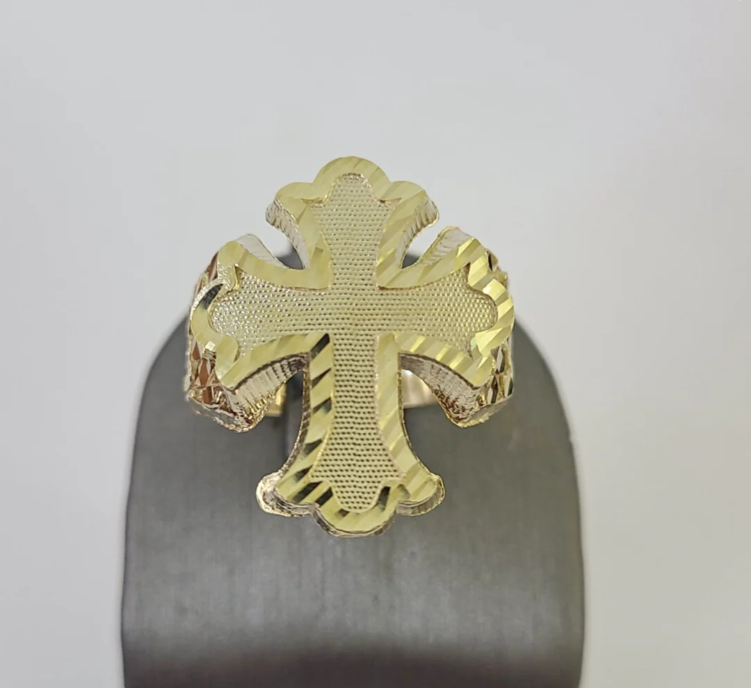 10k Jesus Cross Nugget Ring Casual Band Yellow Gold Genuine Brand New Religious All Sizes - Image 3