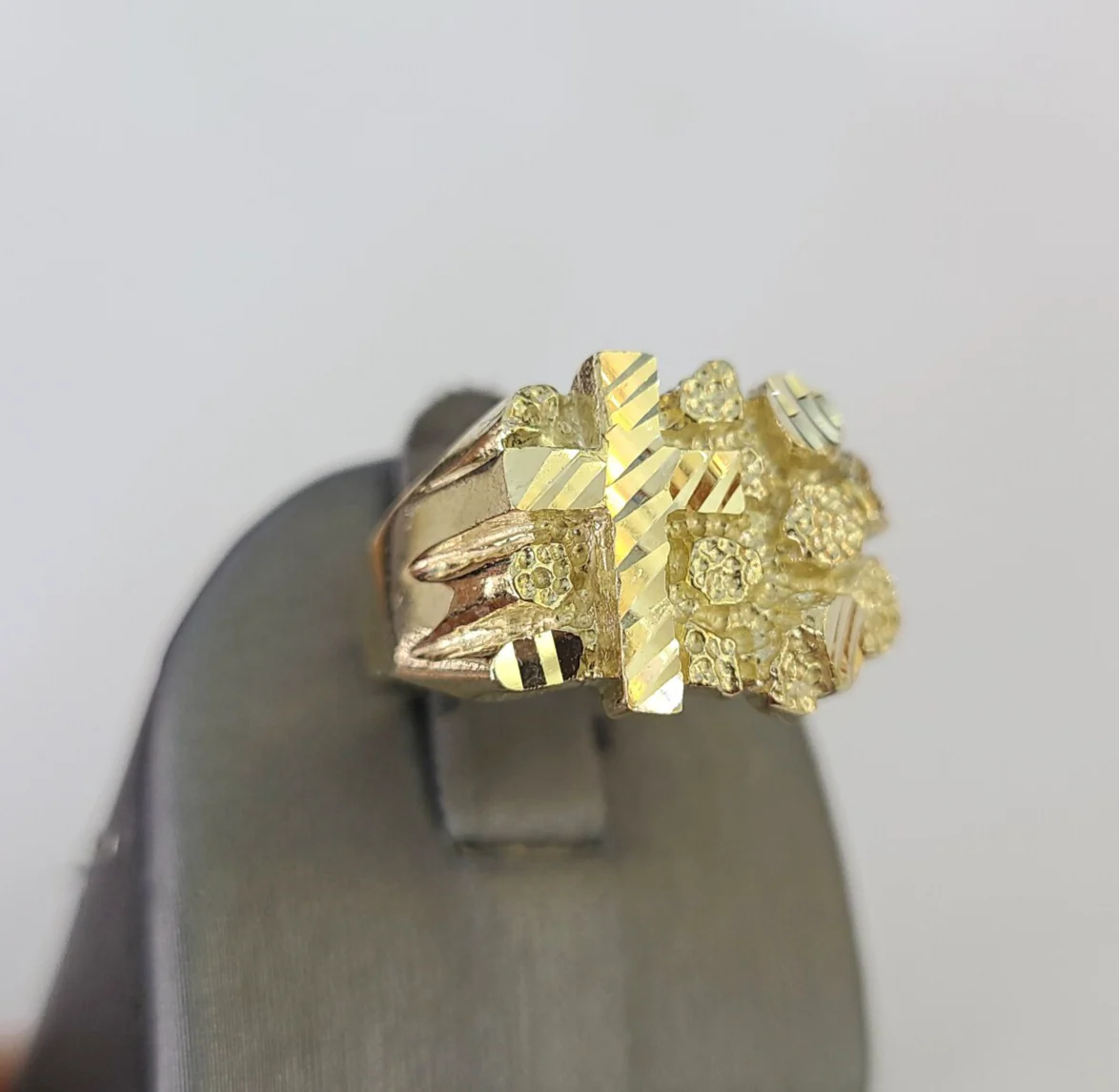 10k Jesus Cross Nugget Ring Casual Band Yellow Gold Genuine Brand New Religious All Sizes - Image 3