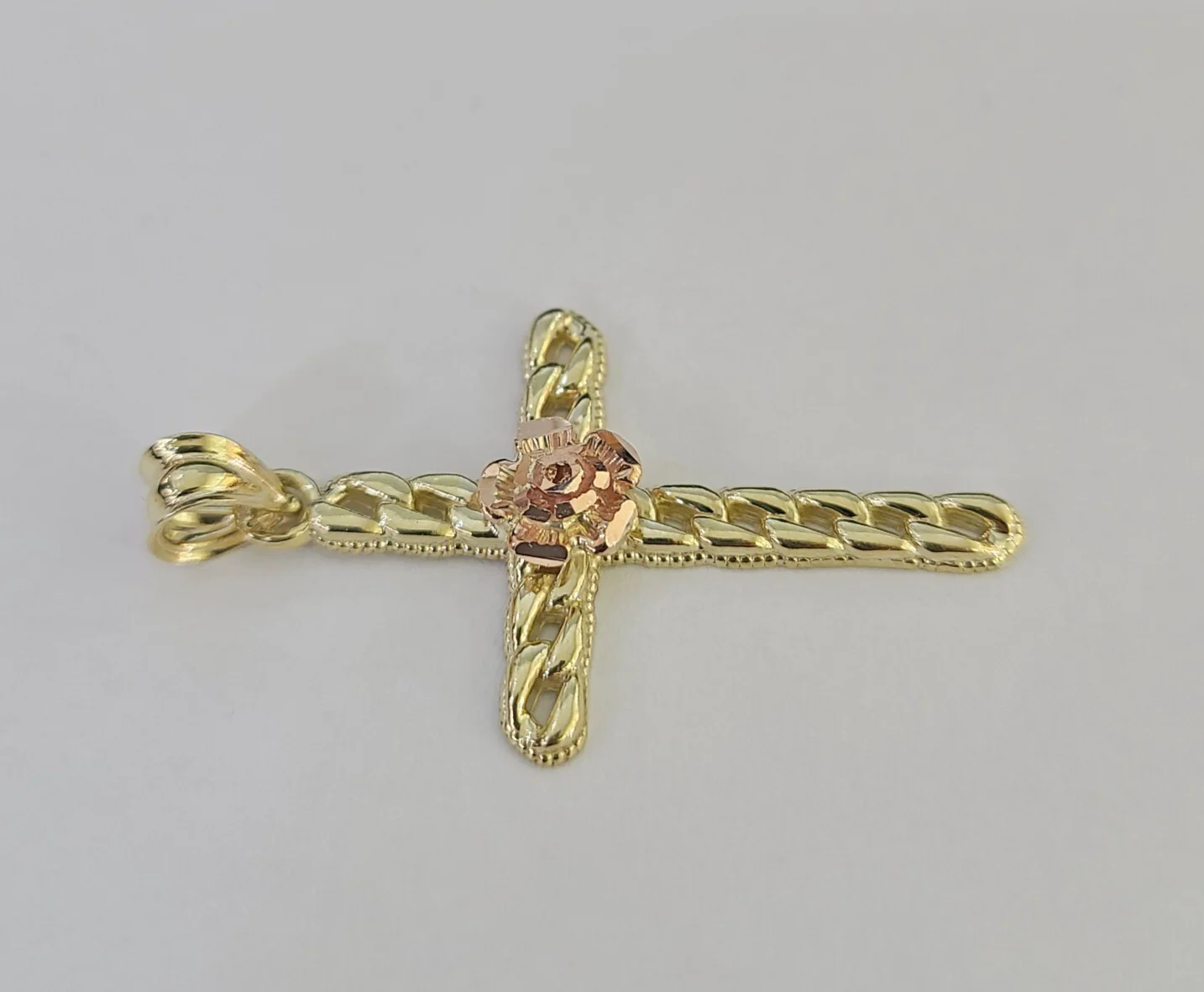 10k Jesus Cross Rose Charm Pendant Religious REAL 10Kt Yellow Gold - Image 3