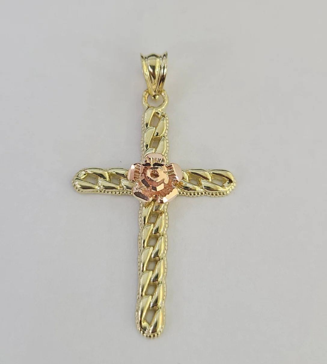 10k Jesus Cross Rose Charm Pendant Religious REAL 10Kt Yellow Gold - Image 4
