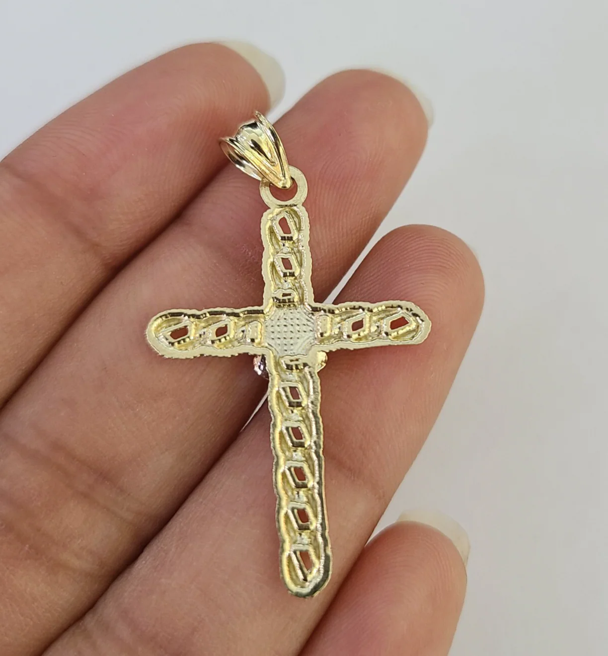 10k Jesus Cross Rose Charm Pendant Religious REAL 10Kt Yellow Gold - Image 5