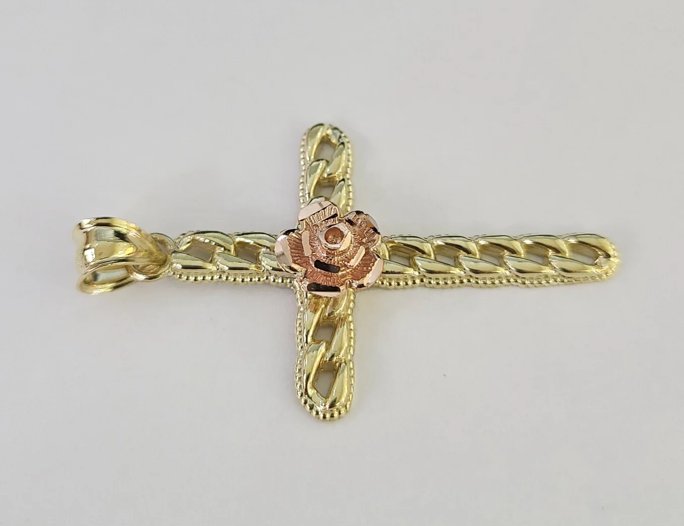 10k Jesus Cross Rose Charm Pendant Religious REAL 10Kt Yellow Gold - Image 4