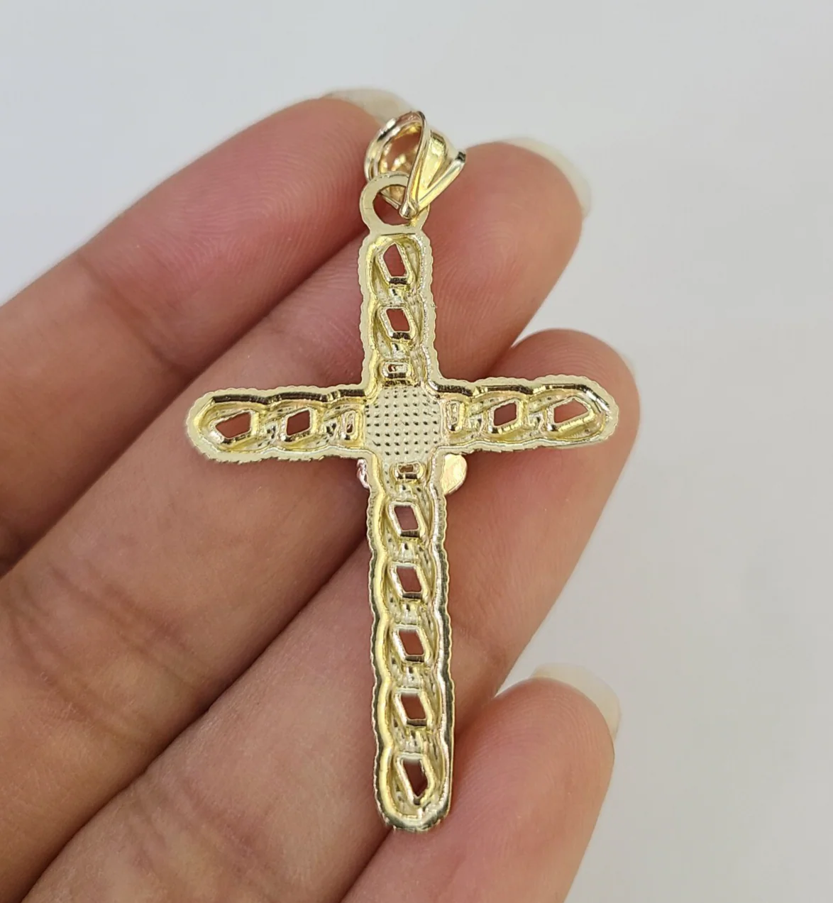 10k Jesus Cross Rose Charm Pendant Religious REAL 10Kt Yellow Gold - Image 5