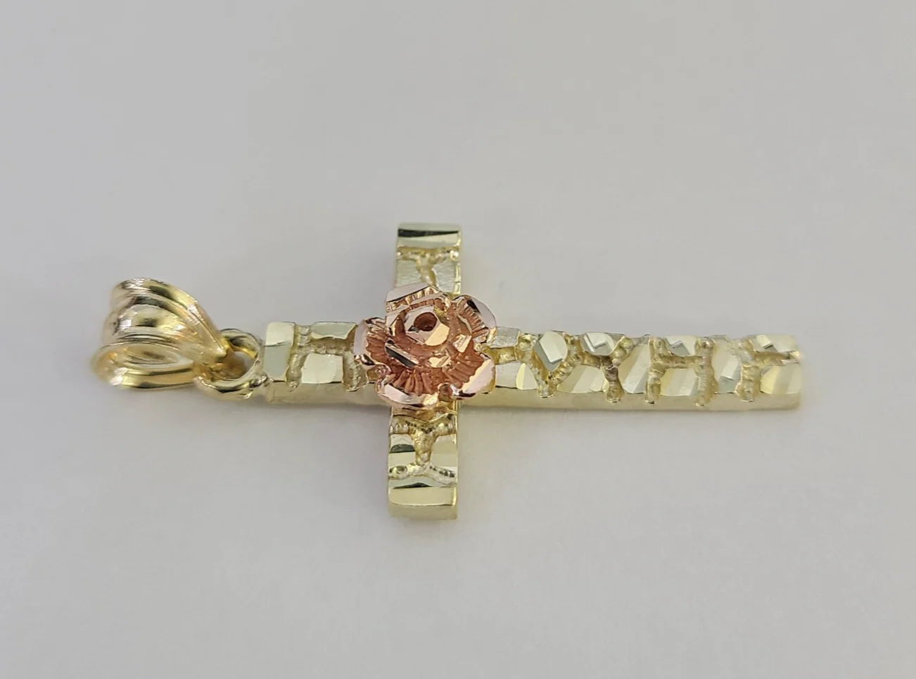 10k Jesus Cross Rose Nugget Charm Pendant Religious REAL 10Kt Yellow Gold - Image 3