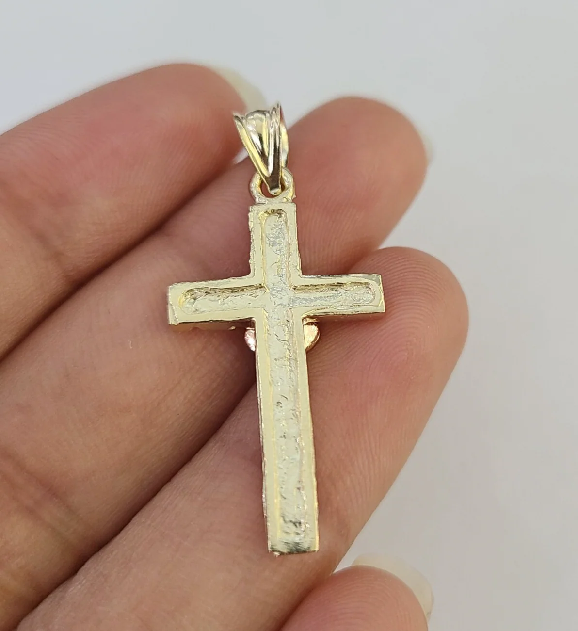 10k Jesus Cross Rose Nugget Charm Pendant Religious REAL 10Kt Yellow Gold - Image 5