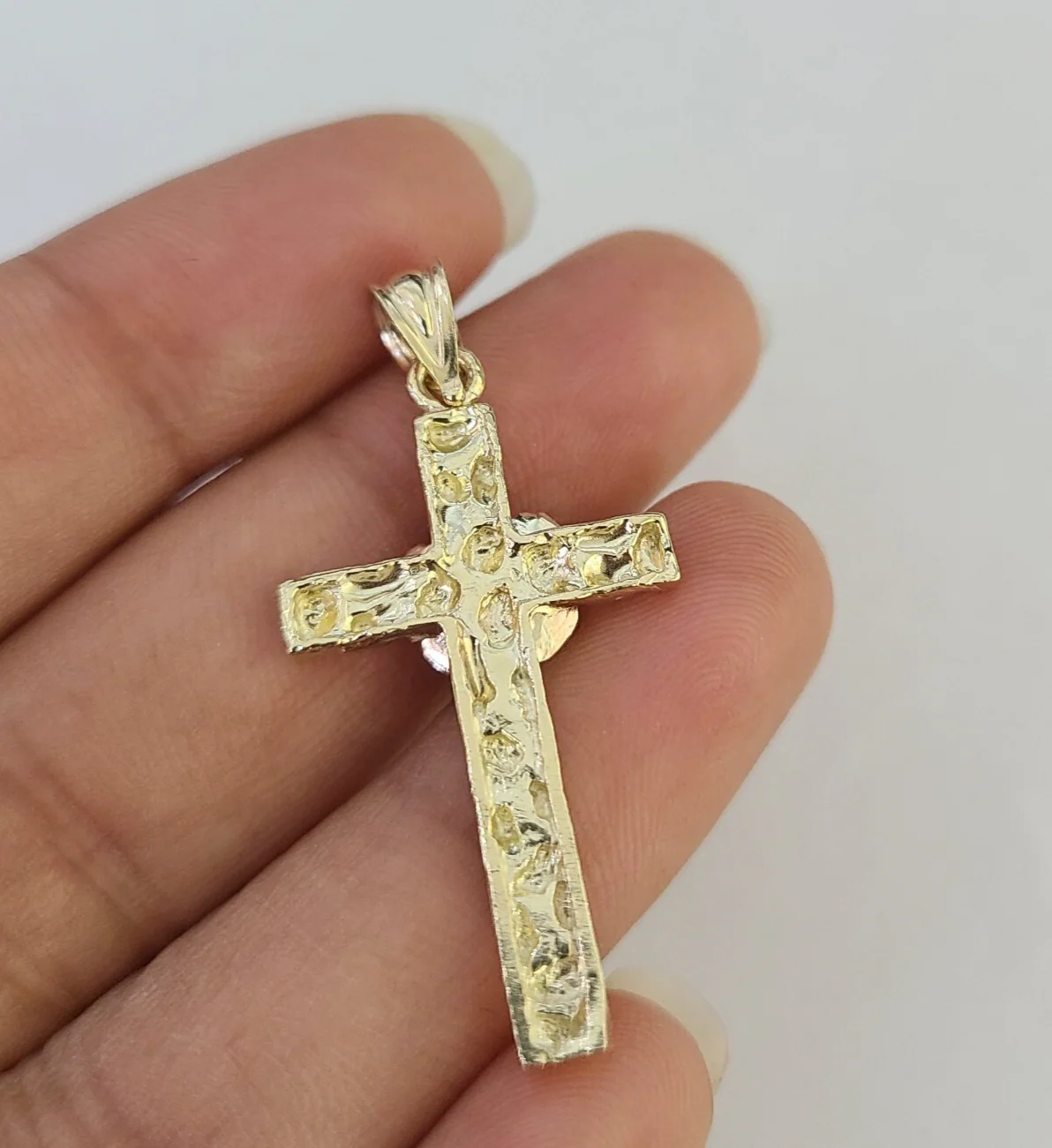 10k Jesus Cross Rose Nugget Charm Pendant Religious REAL 10Kt Yellow Gold - Image 5