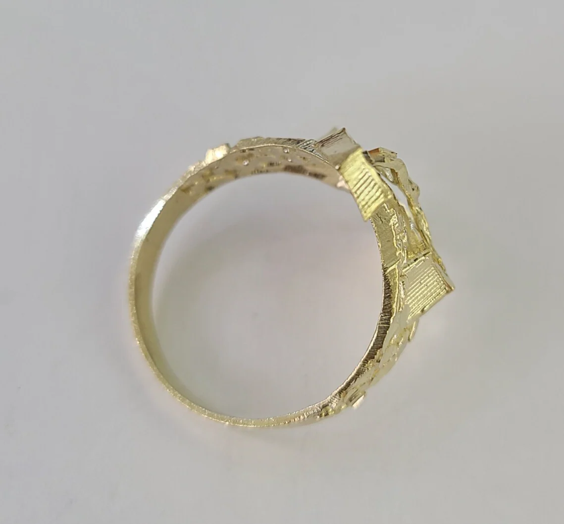 10k Jesus Crucifix Cross Nugget Ring Casual Band Yellow Gold Brand New Religious All Sizes - Image 7