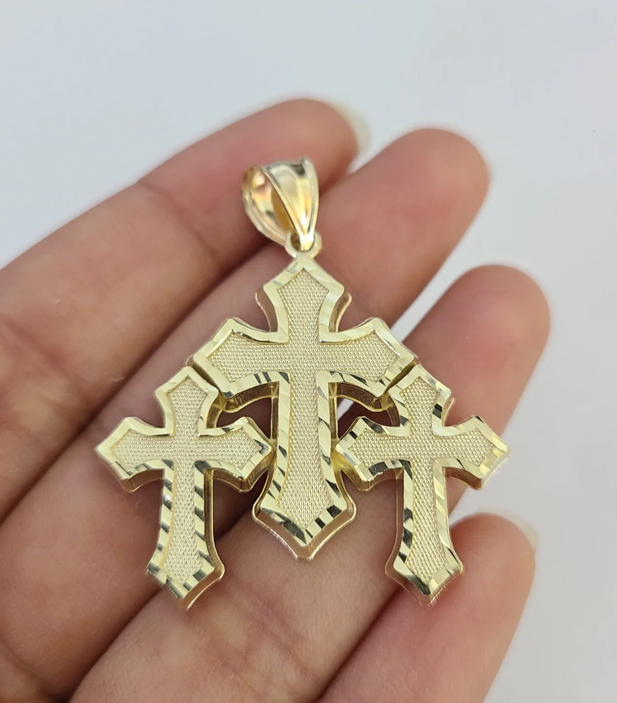 10k Jesus Triple Cross Charm Pendant Roman Religious REAL 10Kt Yellow Gold