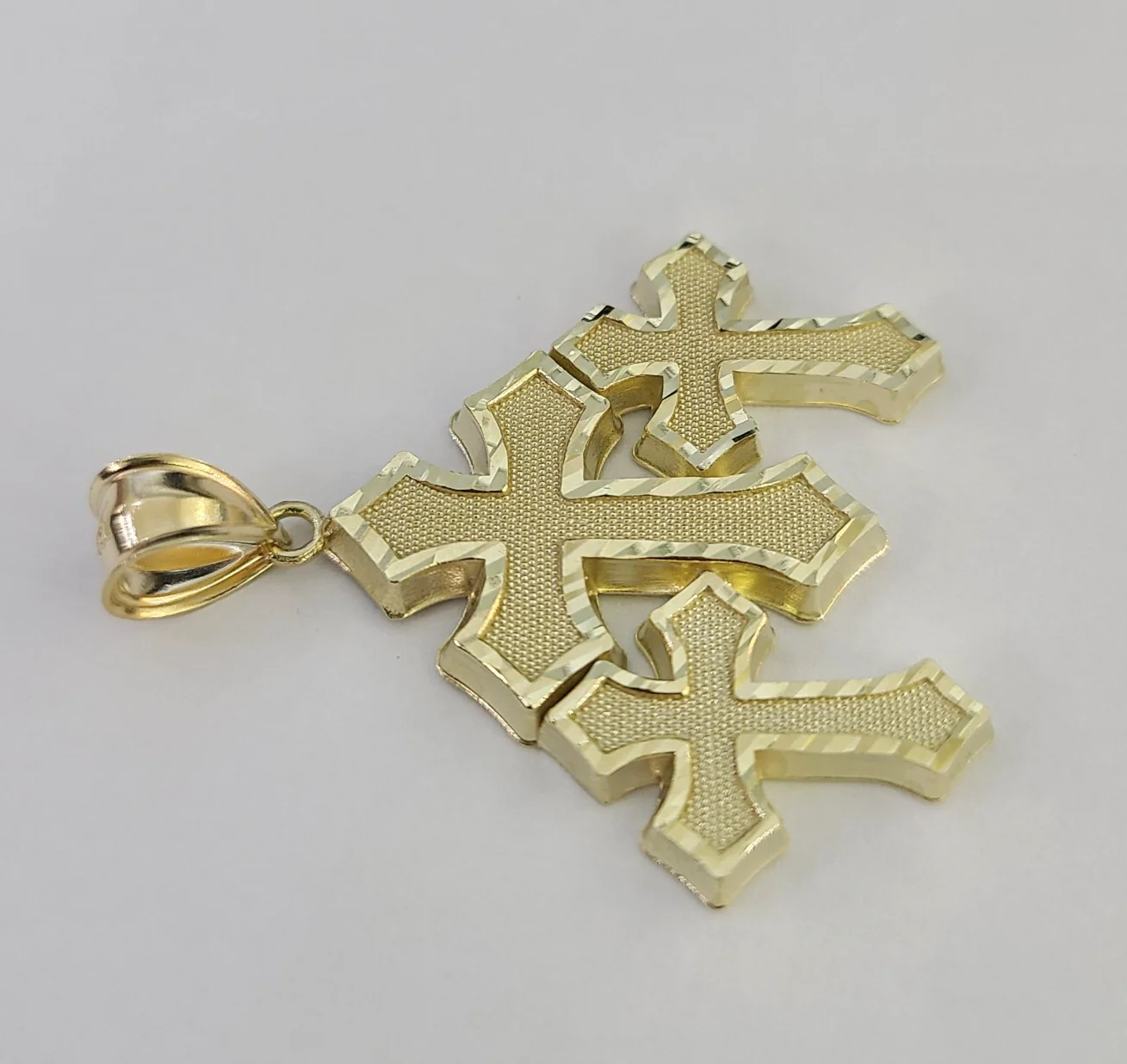 10k Jesus Triple Cross Charm Pendant Roman Religious REAL 10Kt Yellow Gold - Image 2