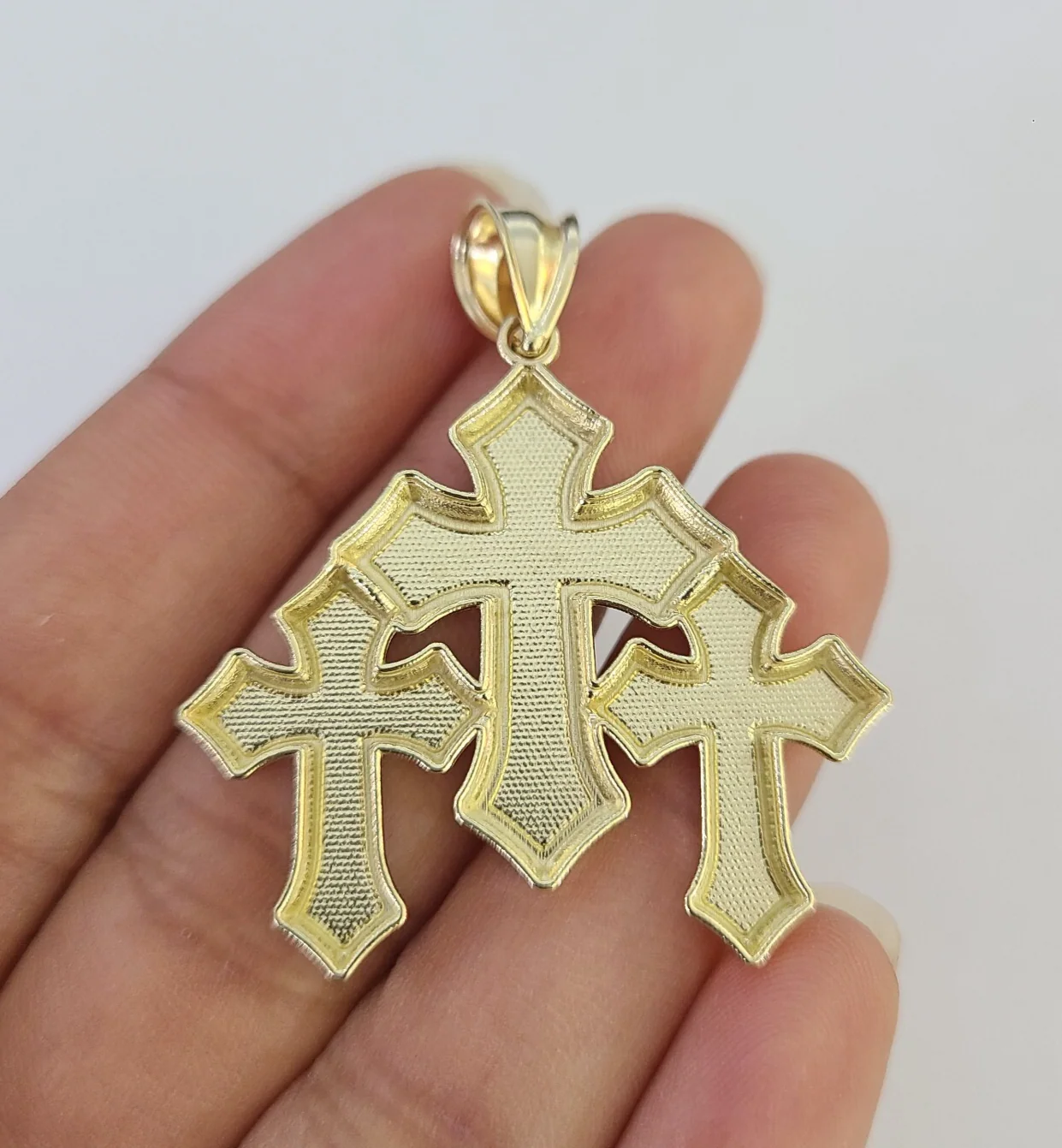 10k Jesus Triple Cross Charm Pendant Roman Religious REAL 10Kt Yellow Gold - Image 4