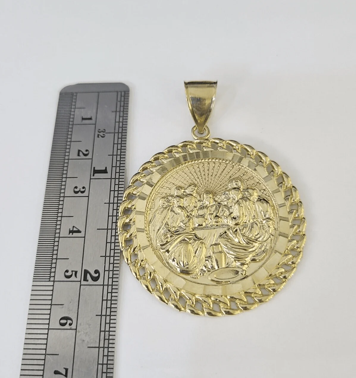 10k Last Supper Charm Pendant Medallion Yellow Gold Diamond Cut 2.25" - Image 4